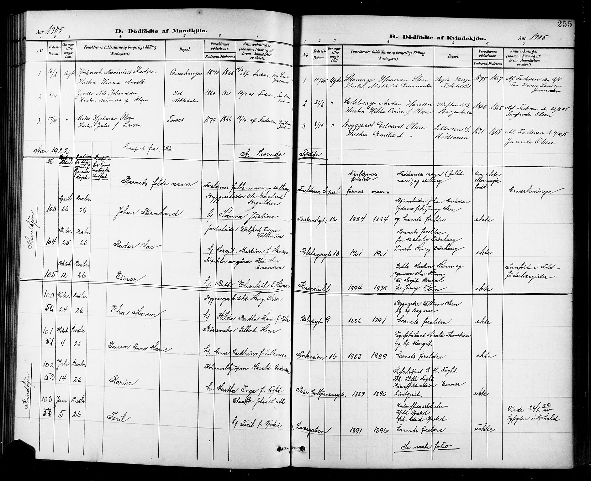 Halden prestekontor Kirkebøker, AV/SAO-A-10909/G/Ga/L0010: Parish register (copy) no. 10, 1900-1923, p. 255