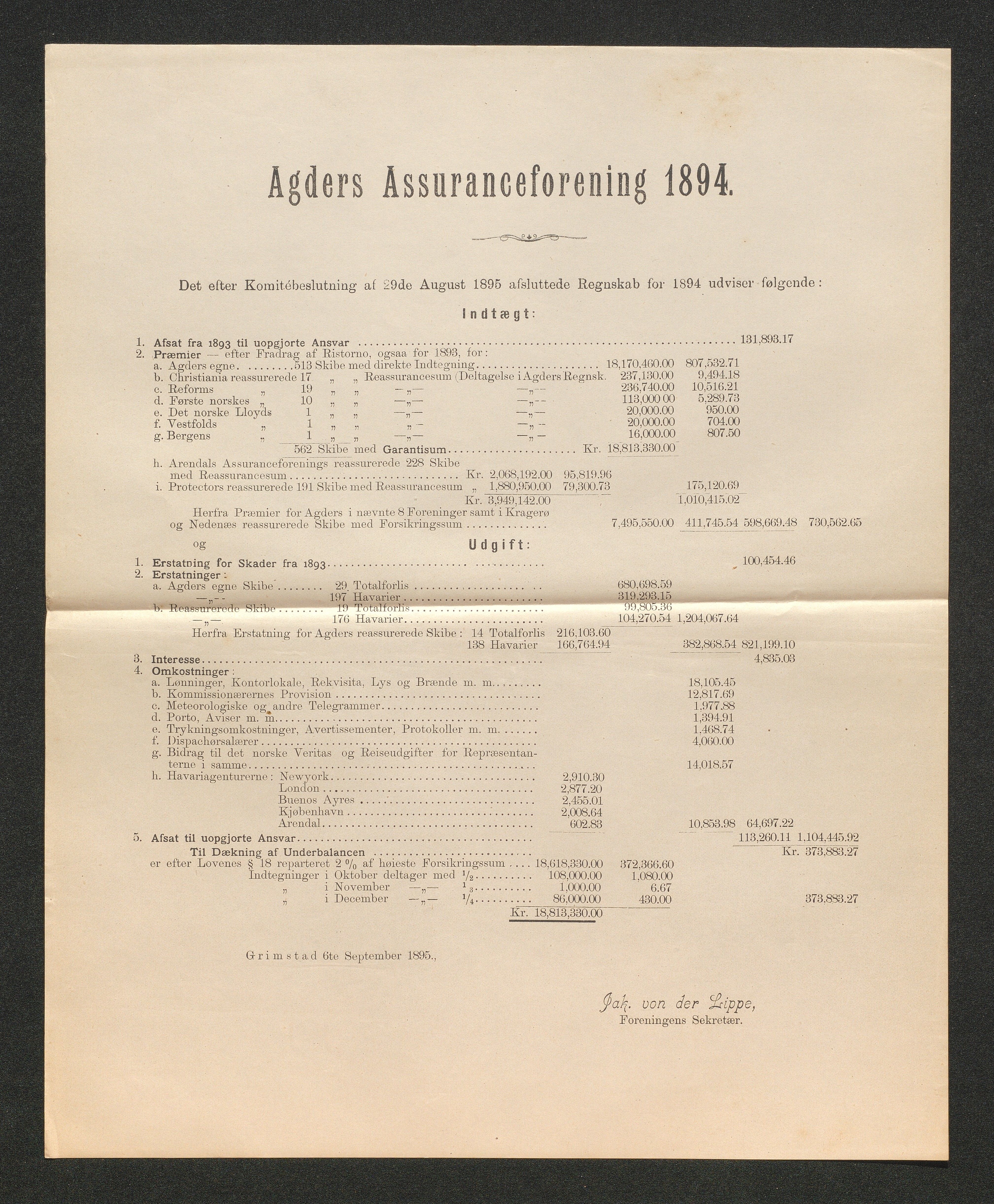 Agders Gjensidige Assuranceforening, AAKS/PA-1718/05/L0003: Regnskap, seilavdeling, pakkesak, 1890-1912