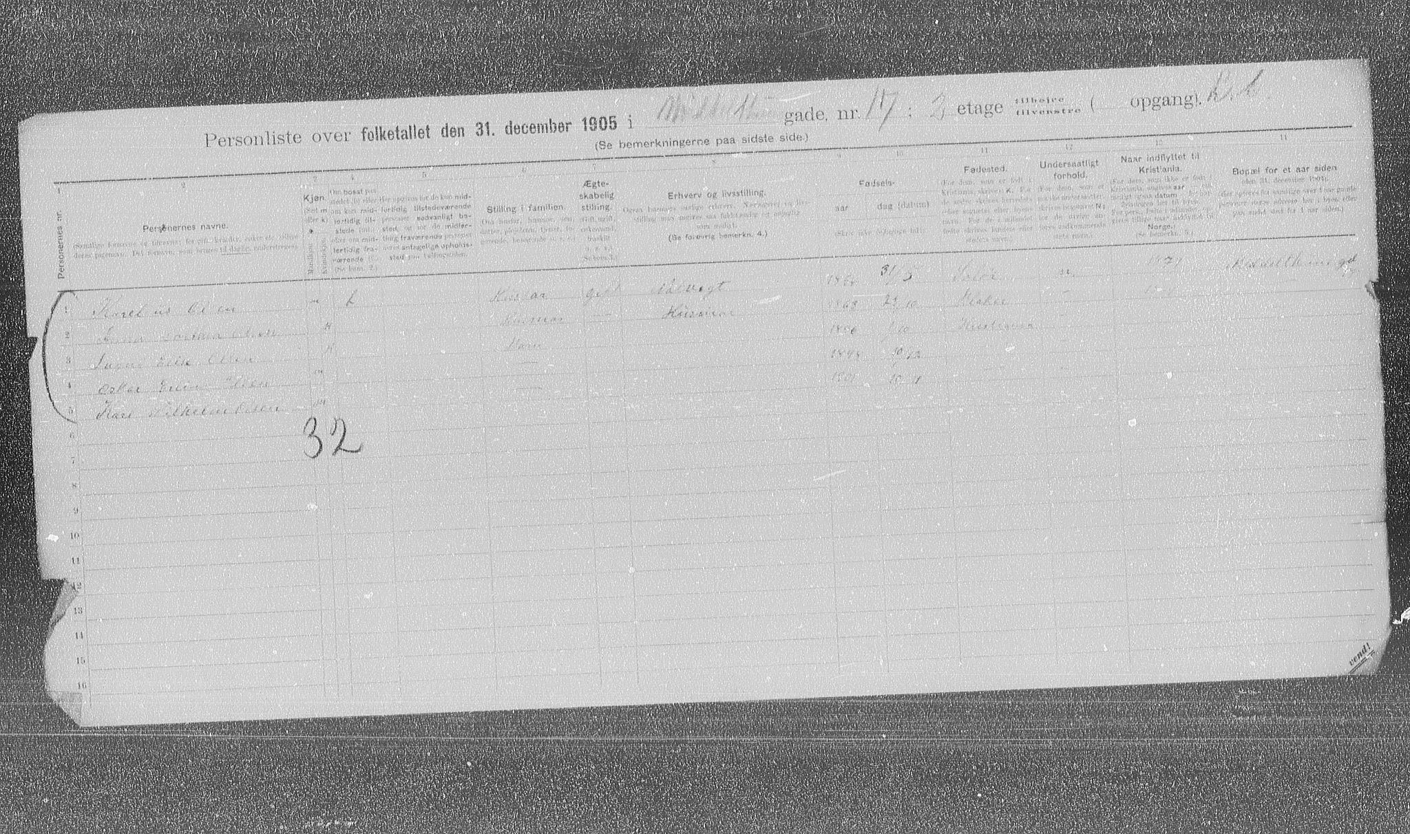 OBA, Municipal Census 1905 for Kristiania, 1905, p. 34351