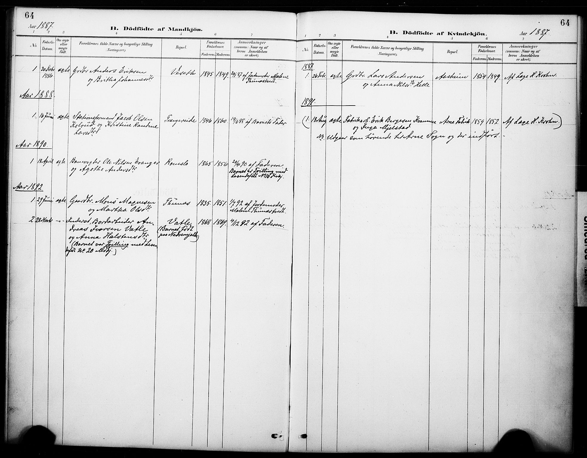 Haus sokneprestembete, SAB/A-75601/H/Haa: Parish register (official) no. B 1, 1887-1898, p. 64