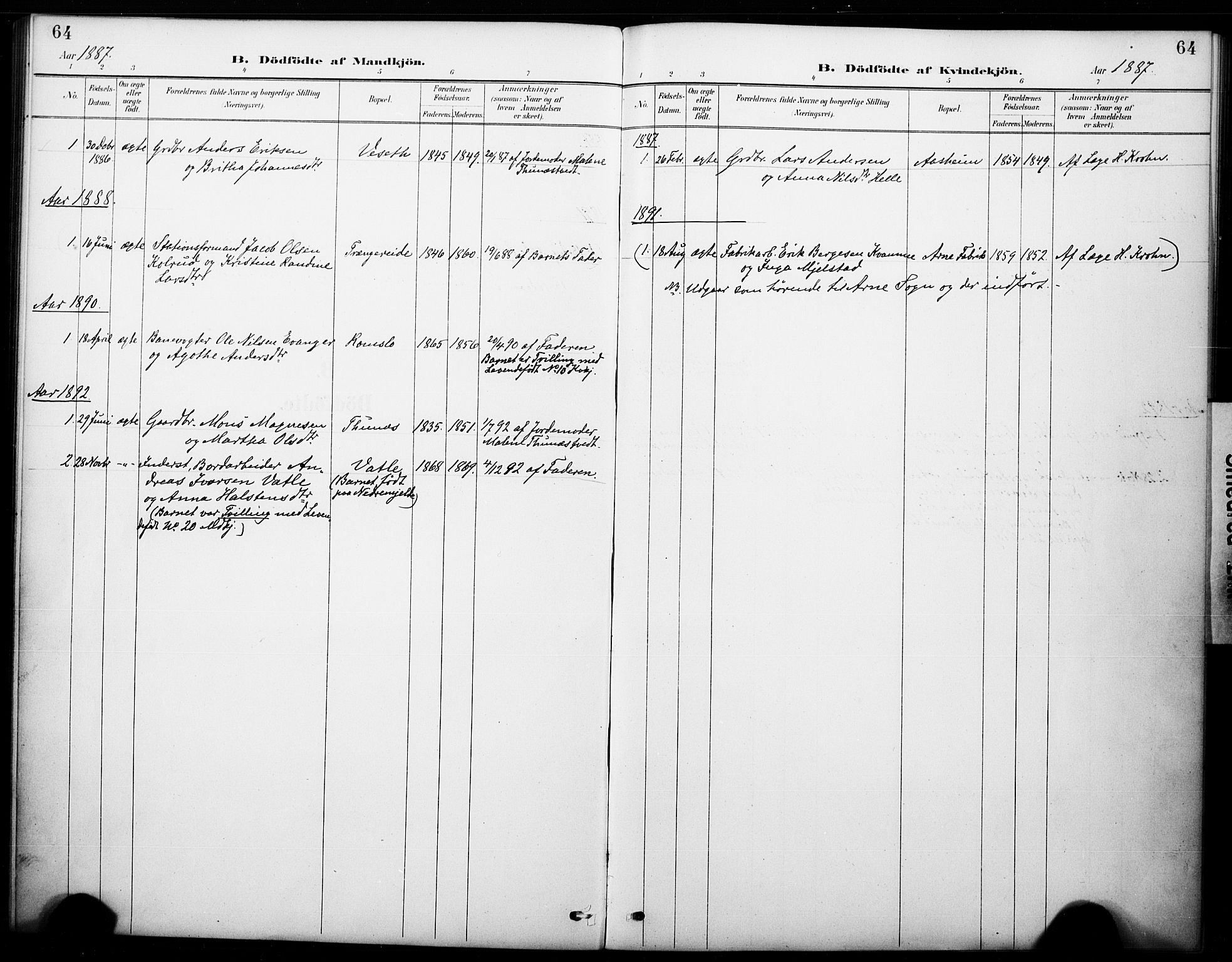 Haus sokneprestembete, AV/SAB-A-75601/H/Haa: Parish register (official) no. B 1, 1887-1898, p. 64