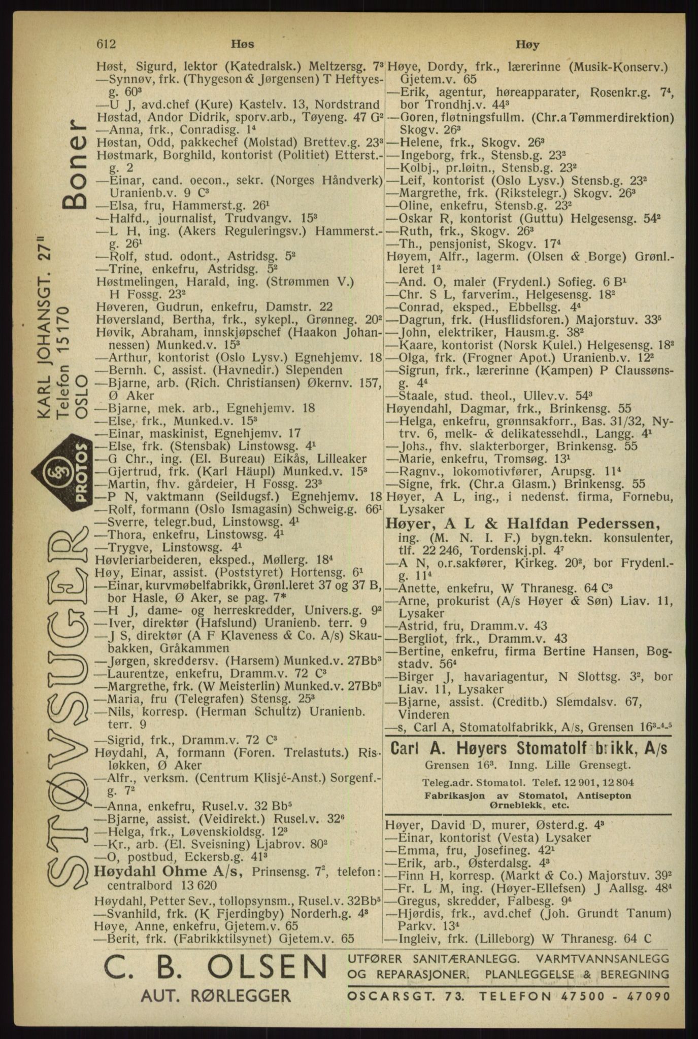 Kristiania/Oslo adressebok, PUBL/-, 1933, p. 612