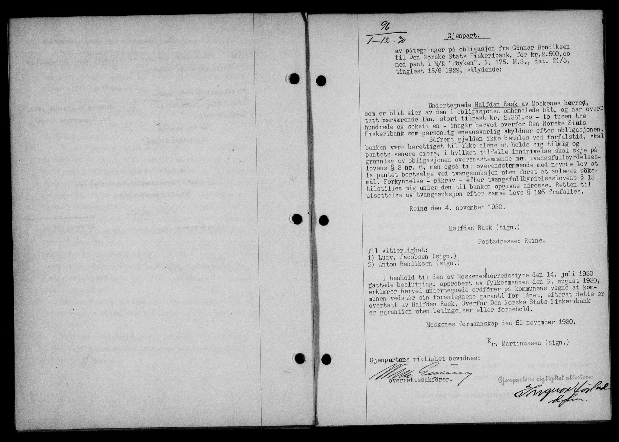 Lofoten sorenskriveri, SAT/A-0017/1/2/2C/L0022b: Mortgage book no. 22b, 1930-1930, Deed date: 01.12.1930