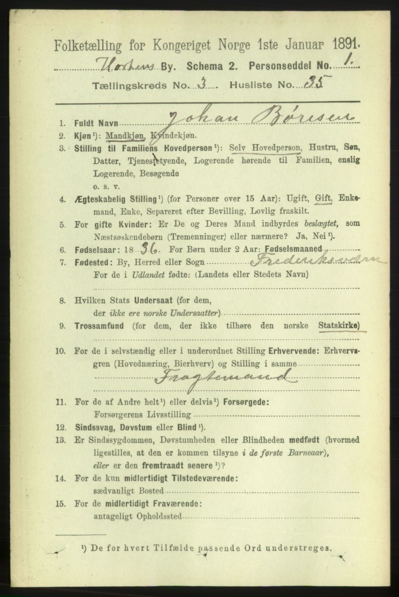 RA, 1891 census for 0703 Horten, 1891, p. 3013