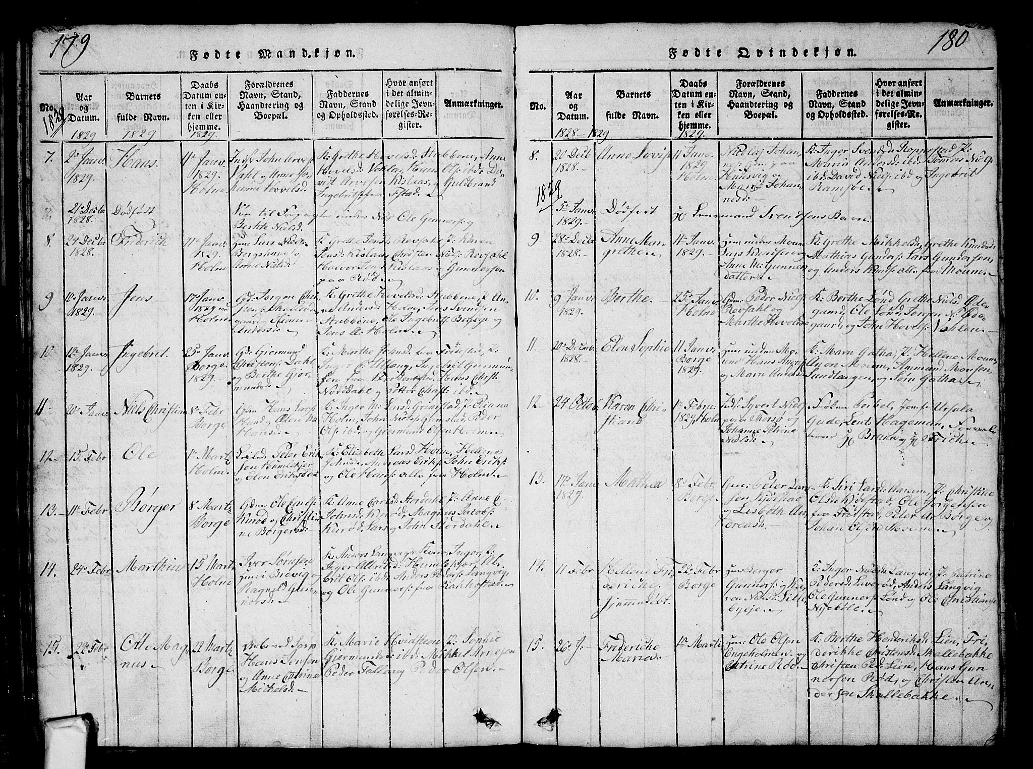 Borge prestekontor Kirkebøker, AV/SAO-A-10903/G/Ga/L0001: Parish register (copy) no.  I 1, 1815-1835, p. 179-180