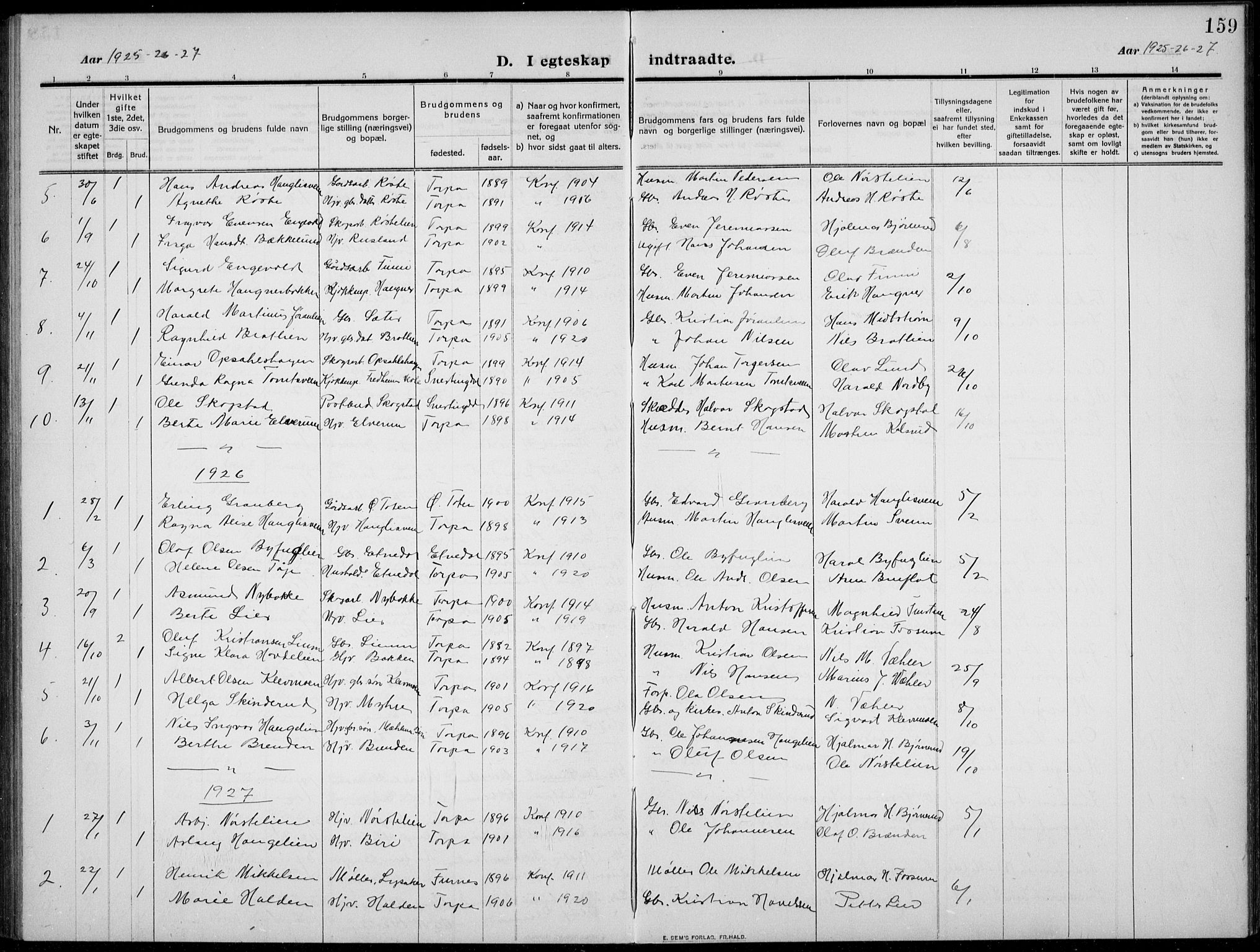 Nordre Land prestekontor, SAH/PREST-124/H/Ha/Hab/L0002: Parish register (copy) no. 2, 1909-1934, p. 159