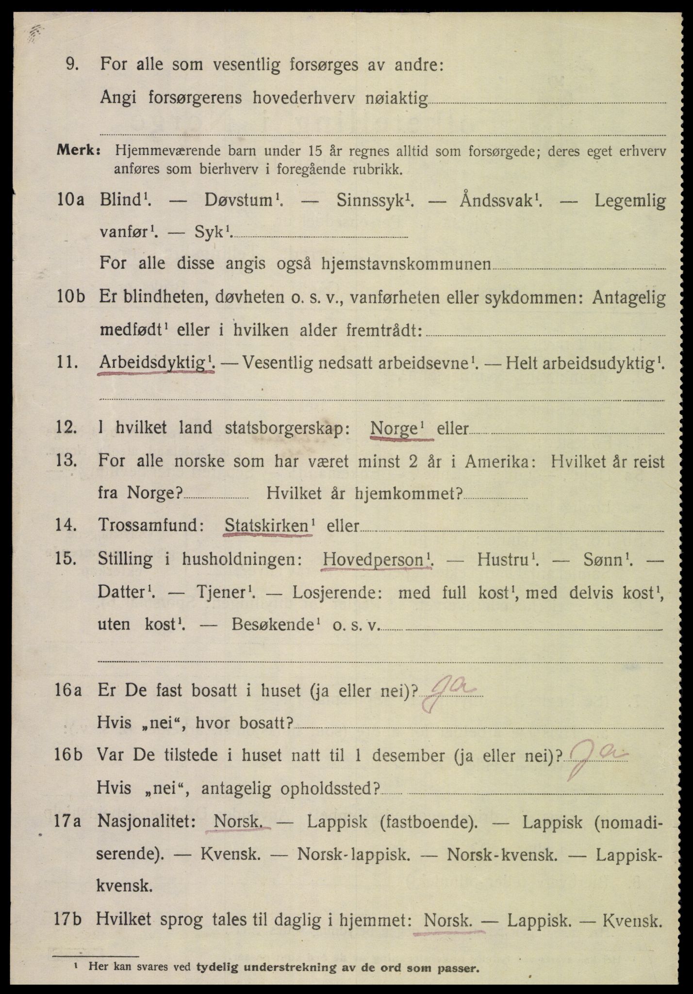 SAT, 1920 census for Nordfold, 1920, p. 2434