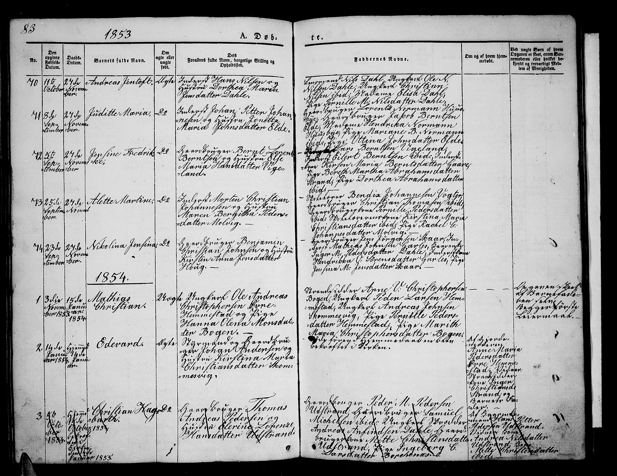 Kvæfjord sokneprestkontor, AV/SATØ-S-1323/G/Ga/Gab/L0002klokker: Parish register (copy) no. 2, 1841-1855, p. 83