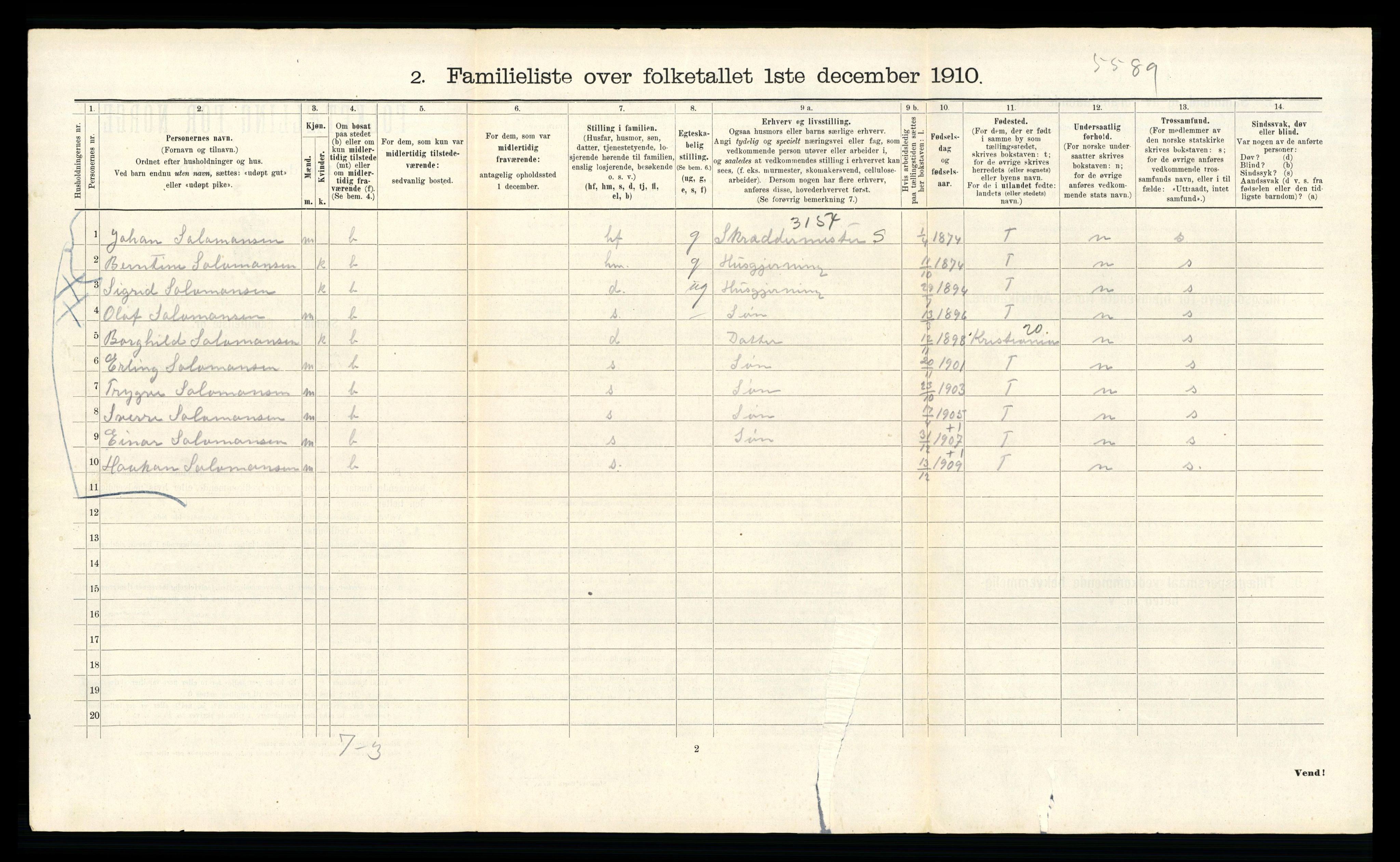 RA, 1910 census for Bergen, 1910, p. 31902