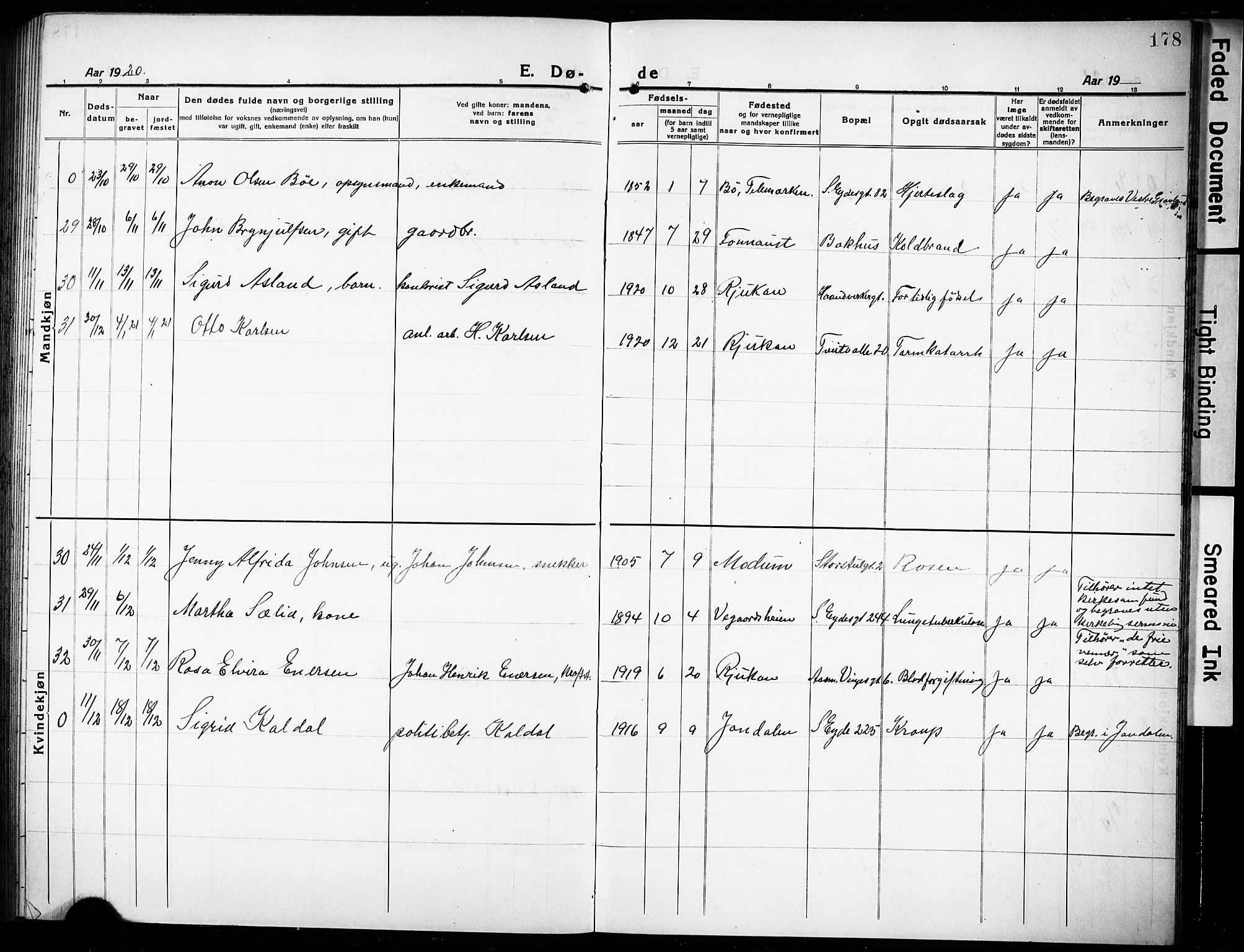 Rjukan kirkebøker, SAKO/A-294/G/Ga/L0003: Parish register (copy) no. 3, 1920-1928, p. 178