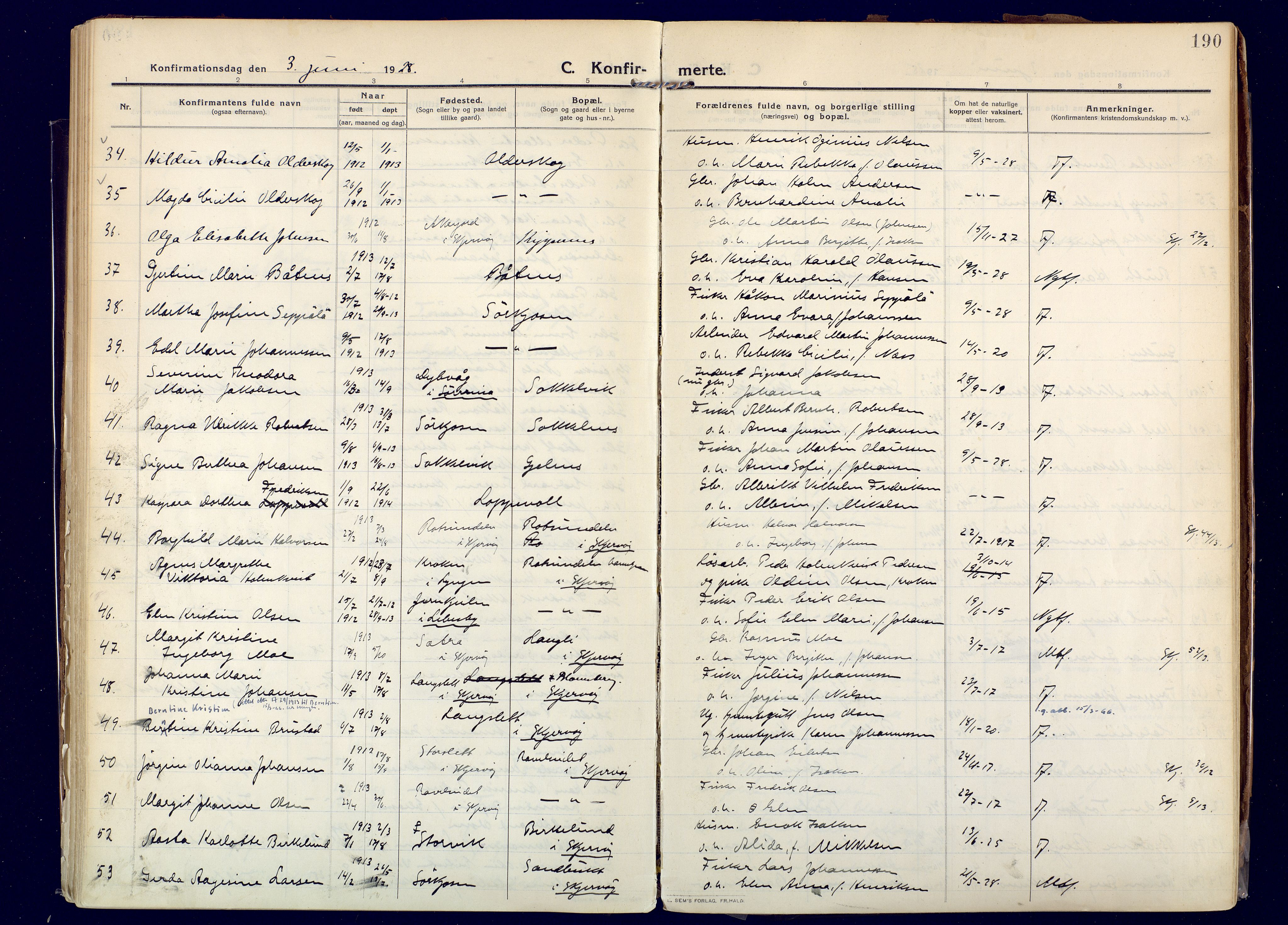 Skjervøy sokneprestkontor, AV/SATØ-S-1300/H/Ha/Haa: Parish register (official) no. 20, 1911-1931, p. 190