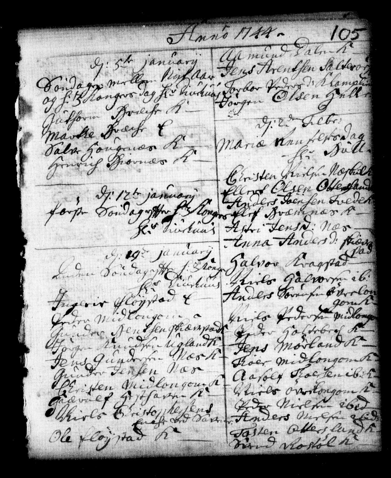 Holt sokneprestkontor, SAK/1111-0021/F/Fa/L0002: Parish register (official) no. A 2, 1739-1753, p. 105