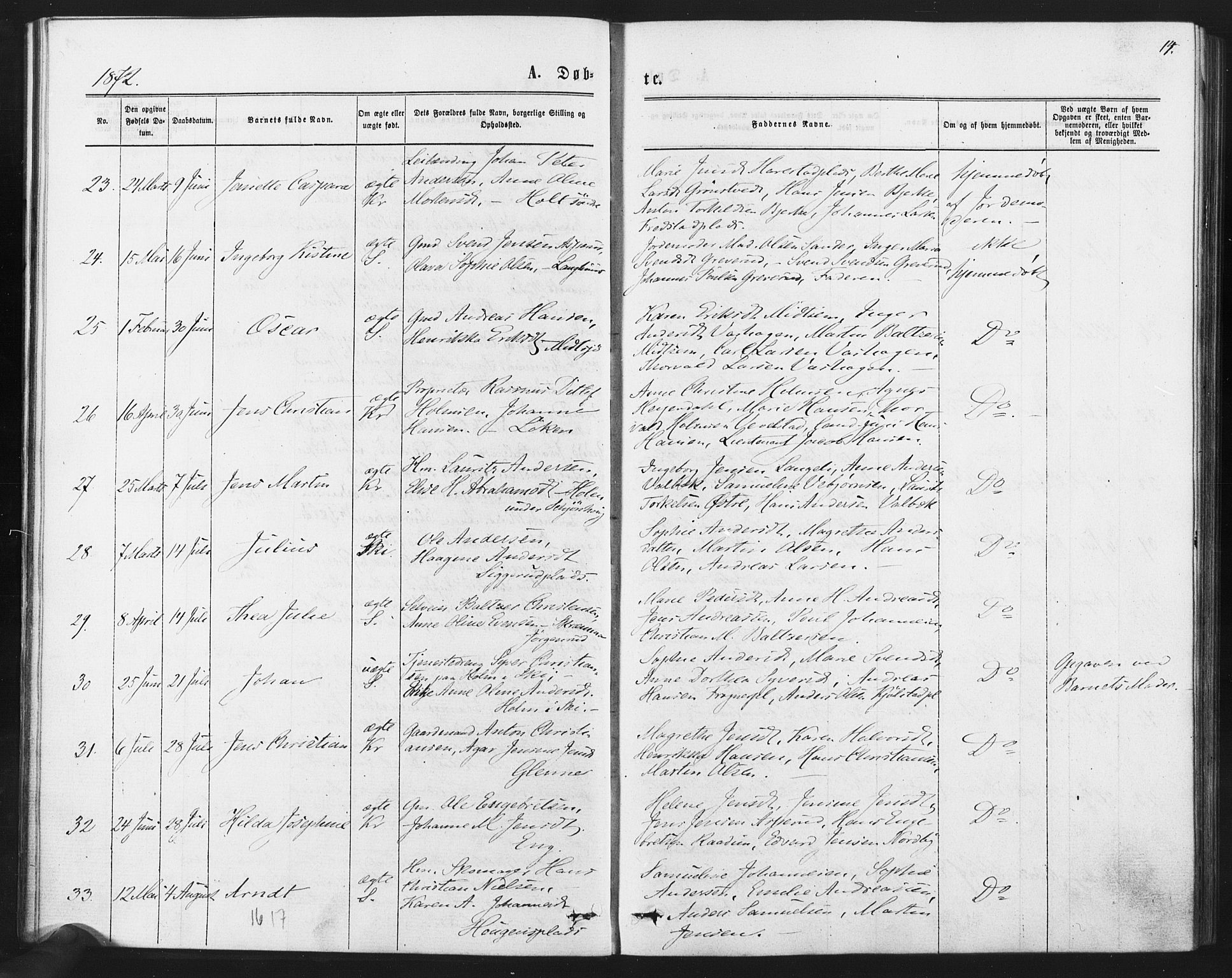 Kråkstad prestekontor Kirkebøker, AV/SAO-A-10125a/F/Fa/L0008: Parish register (official) no. I 8, 1870-1879, p. 14