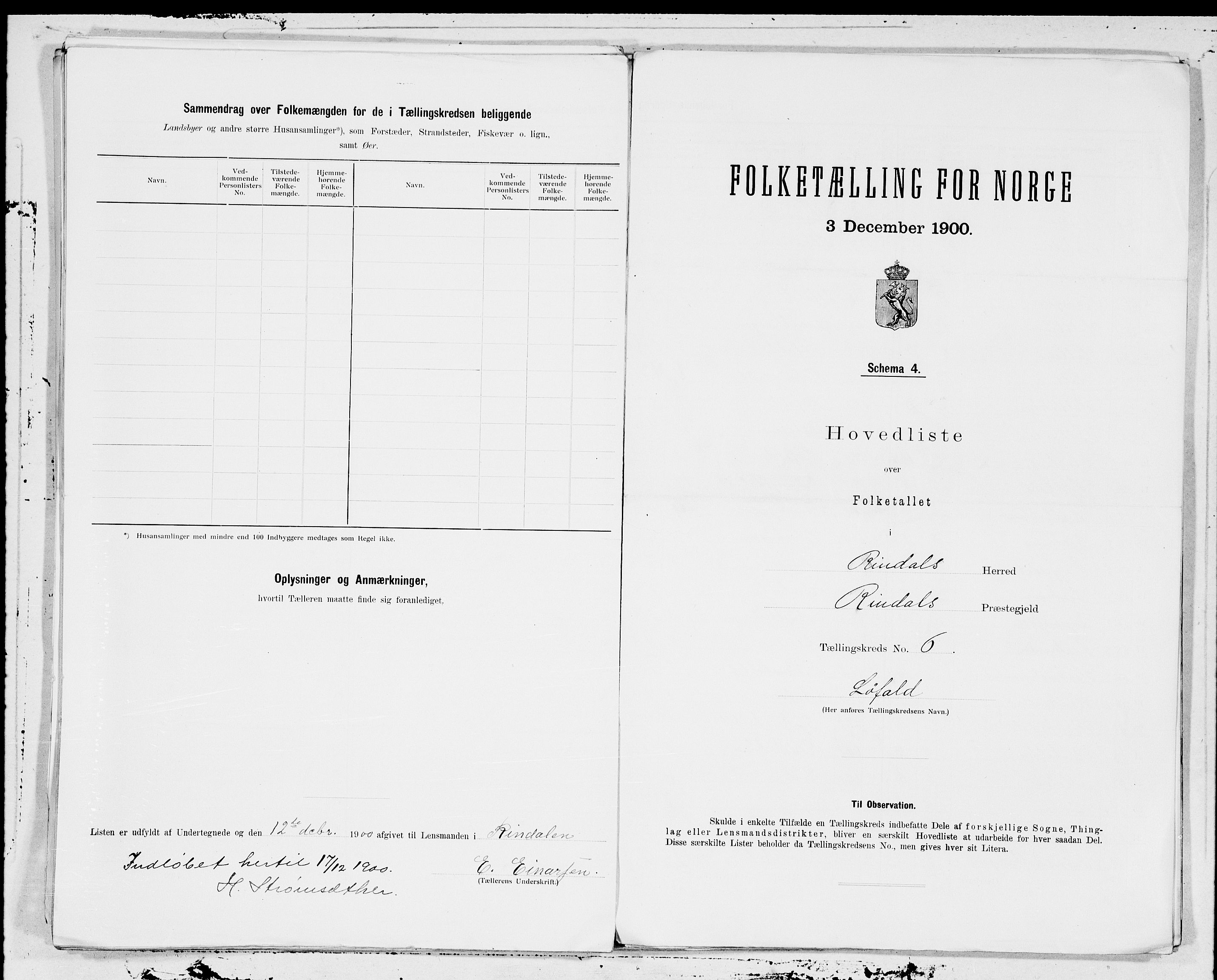 SAT, 1900 census for Rindal, 1900, p. 12