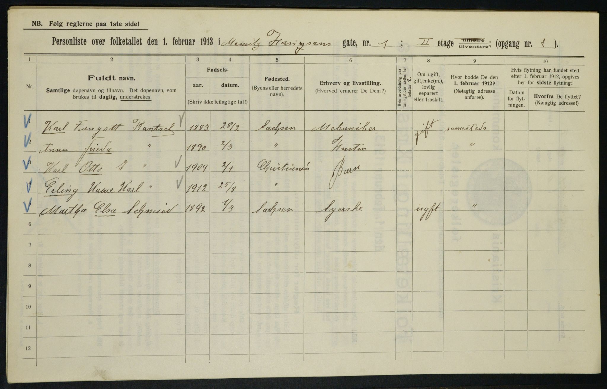 OBA, Municipal Census 1913 for Kristiania, 1913, p. 64670