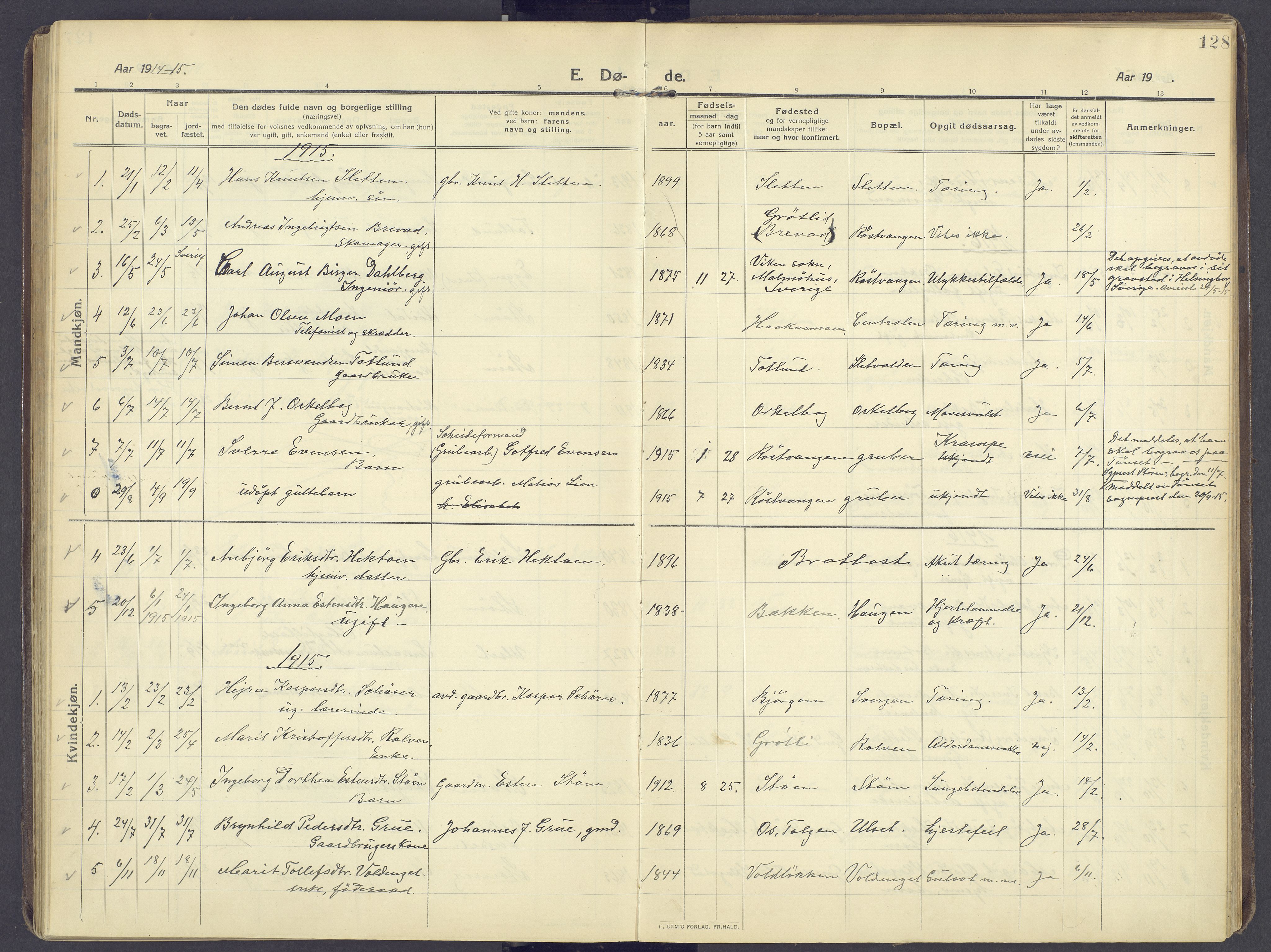 Kvikne prestekontor, SAH/PREST-064/H/Ha/Haa/L0009: Parish register (official) no. 9, 1911-1942, p. 128