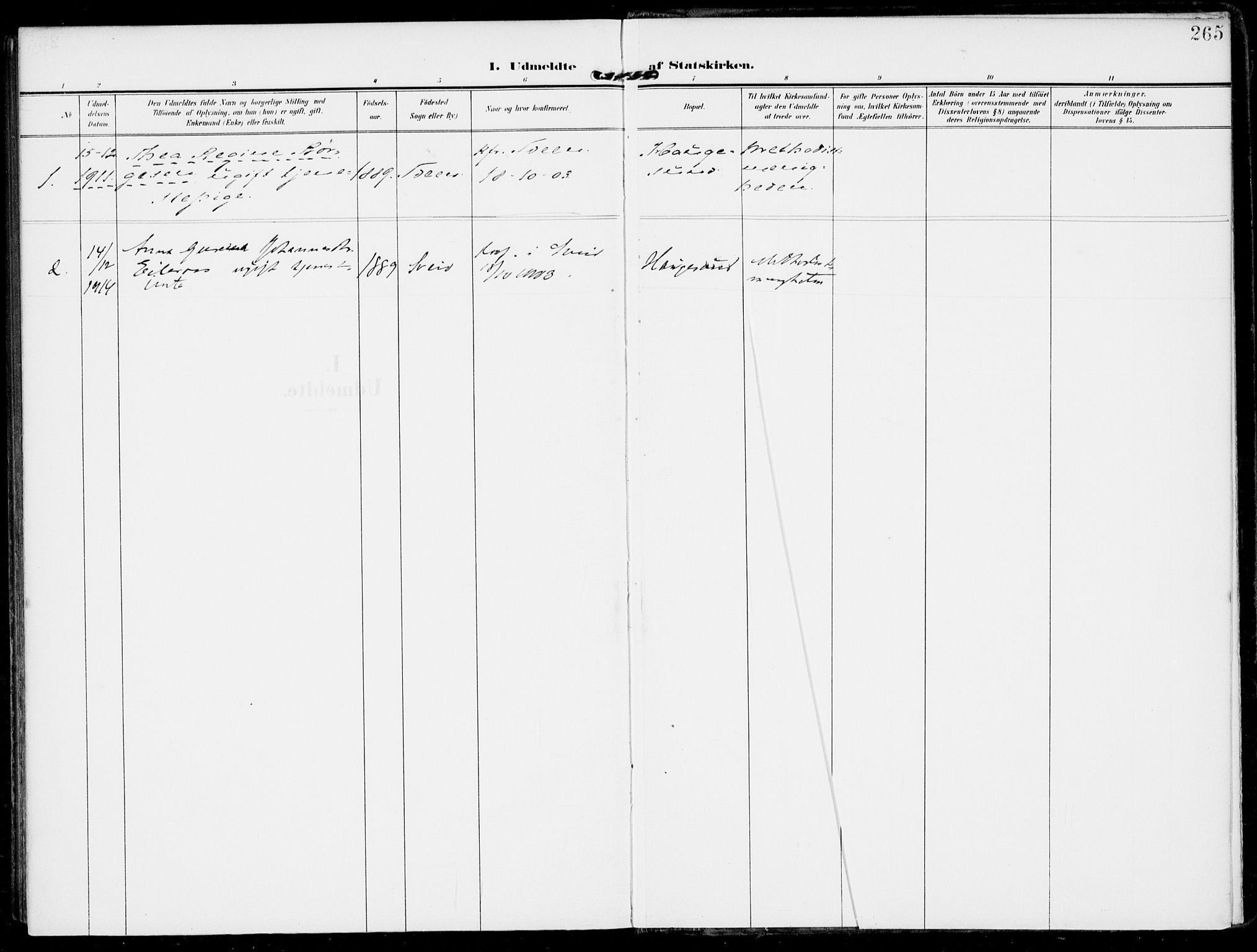 Sveio Sokneprestembete, SAB/A-78501/H/Haa: Parish register (official) no. B  4, 1906-1919, p. 265