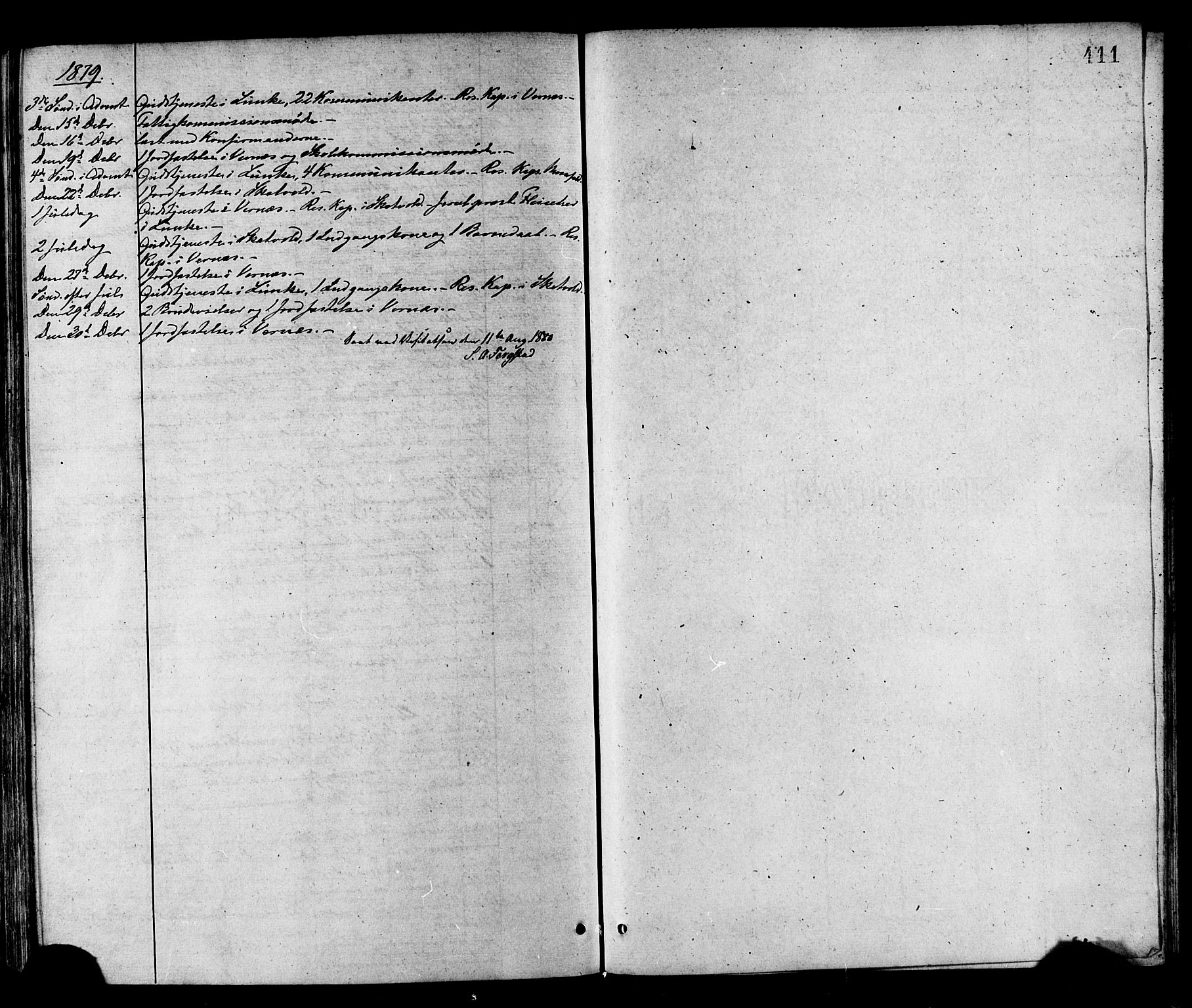 Ministerialprotokoller, klokkerbøker og fødselsregistre - Nord-Trøndelag, AV/SAT-A-1458/709/L0076: Parish register (official) no. 709A16, 1871-1879, p. 411