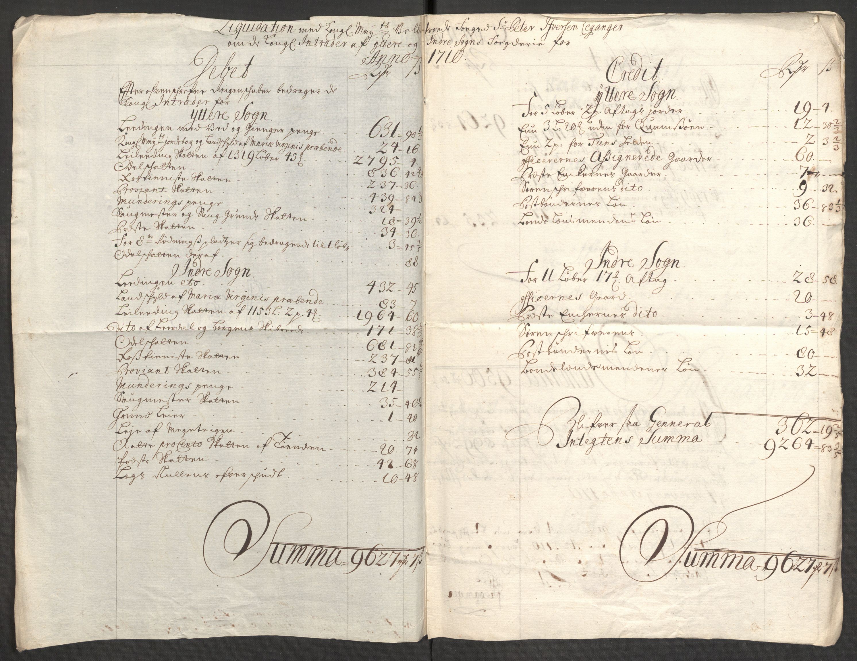 Rentekammeret inntil 1814, Reviderte regnskaper, Fogderegnskap, AV/RA-EA-4092/R52/L3316: Fogderegnskap Sogn, 1709-1710, p. 383