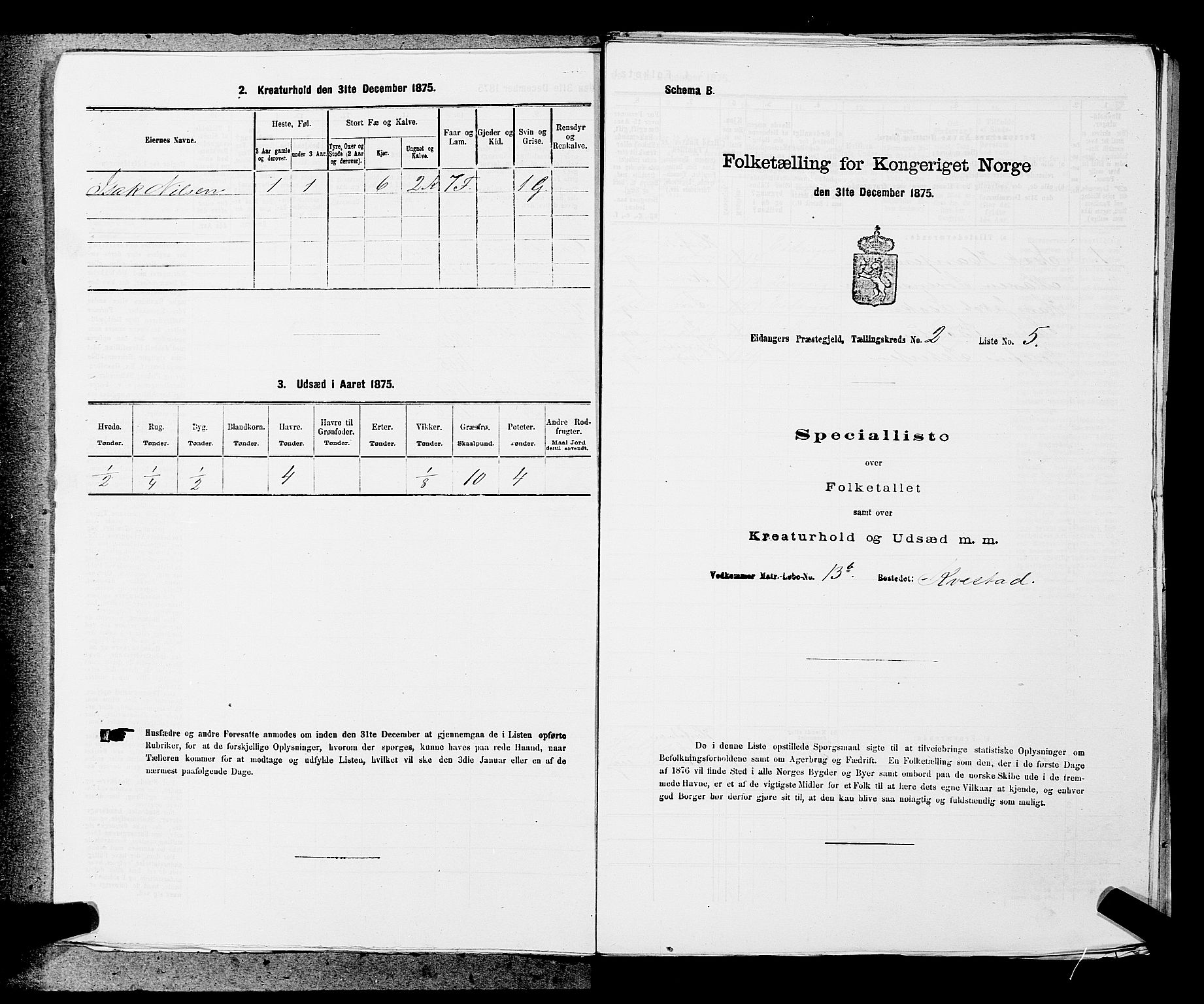 SAKO, 1875 census for 0813P Eidanger, 1875, p. 272