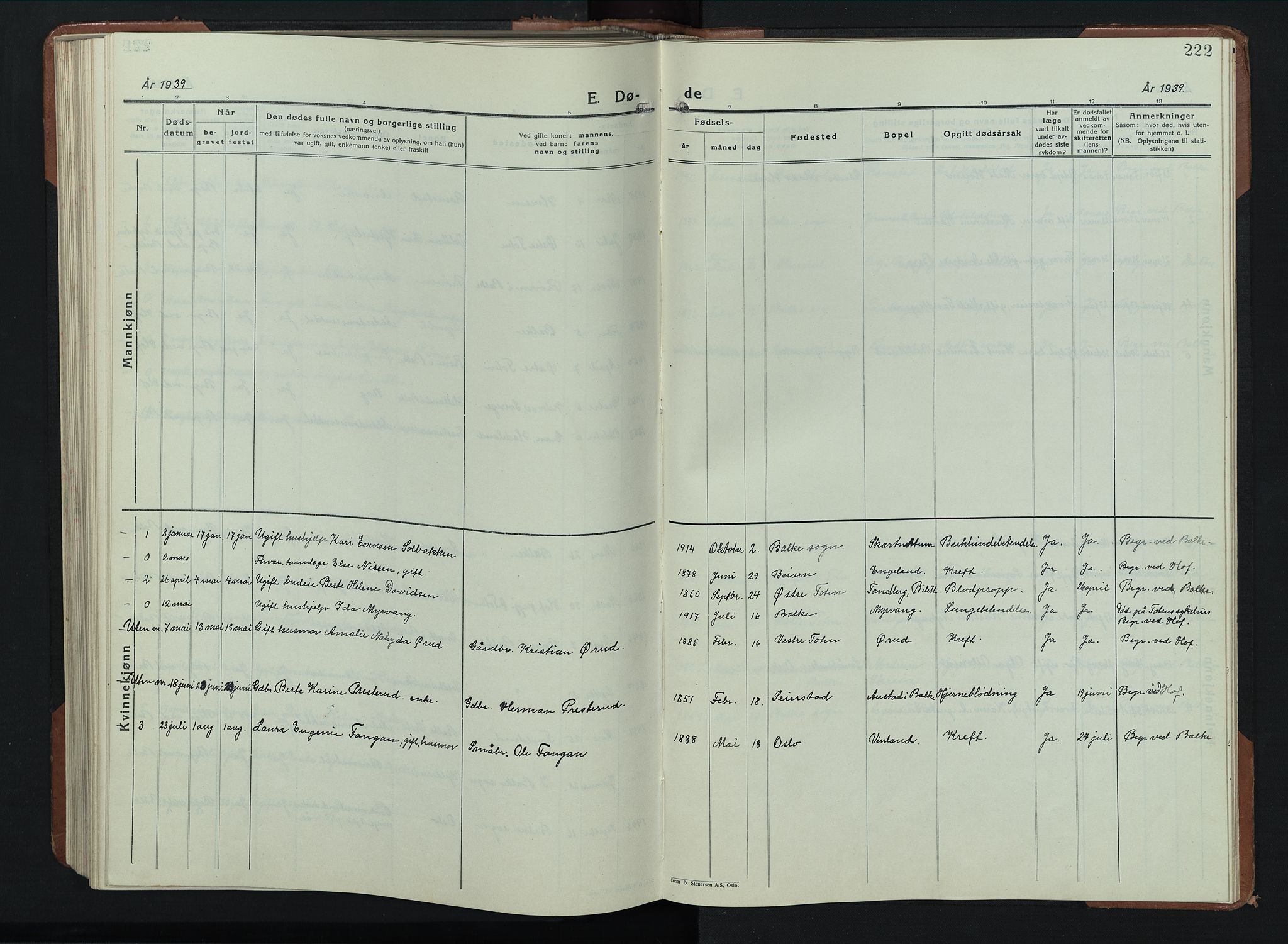 Balke prestekontor, SAH/PREST-106/H/Ha/Hab/L0002: Parish register (copy) no. 2, 1929-1951, p. 222
