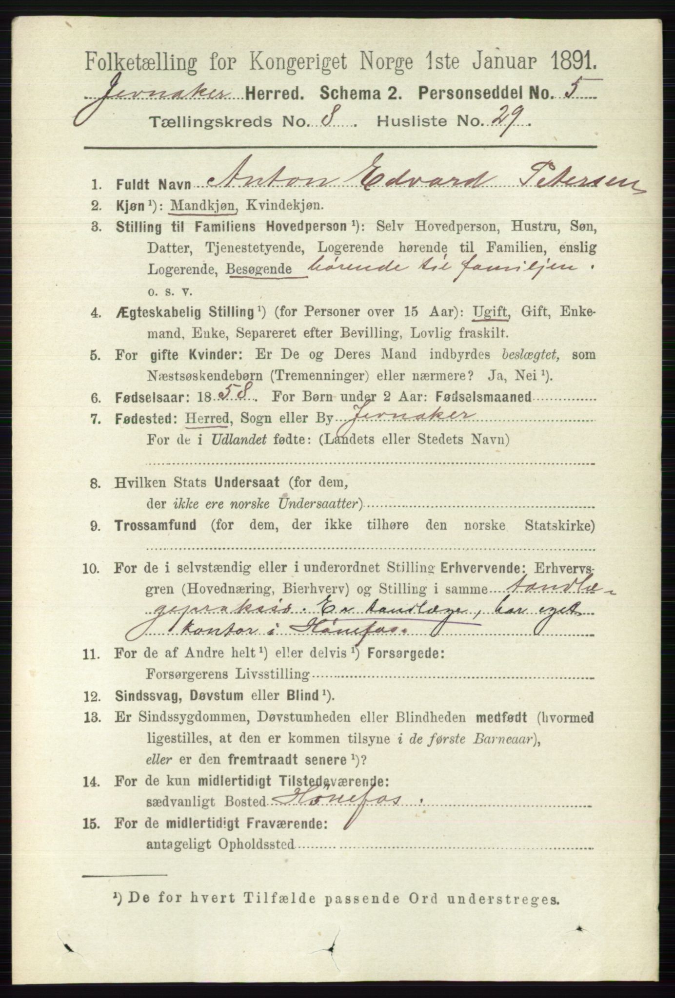RA, 1891 census for 0532 Jevnaker, 1891, p. 4506