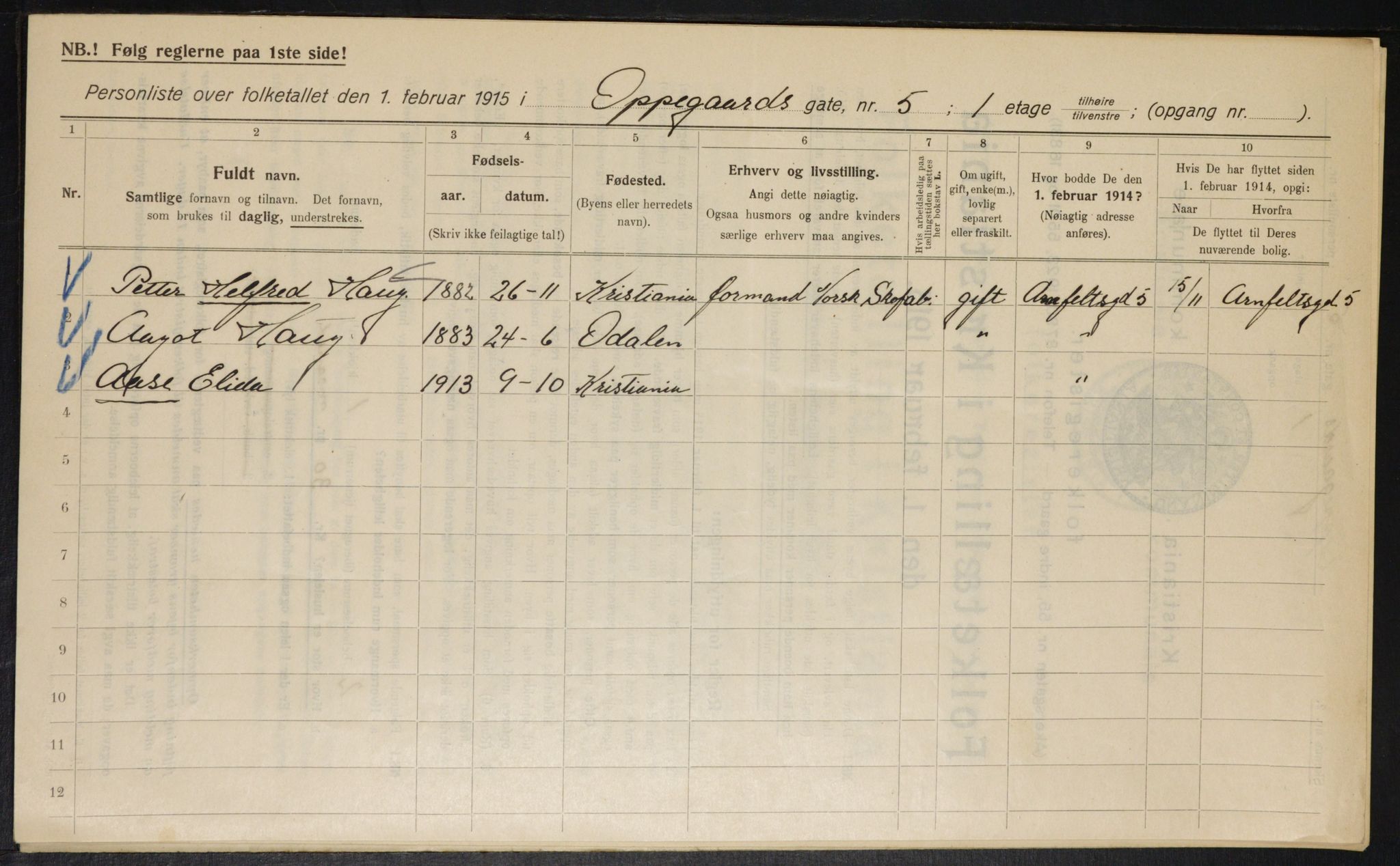 OBA, Municipal Census 1915 for Kristiania, 1915, p. 75212