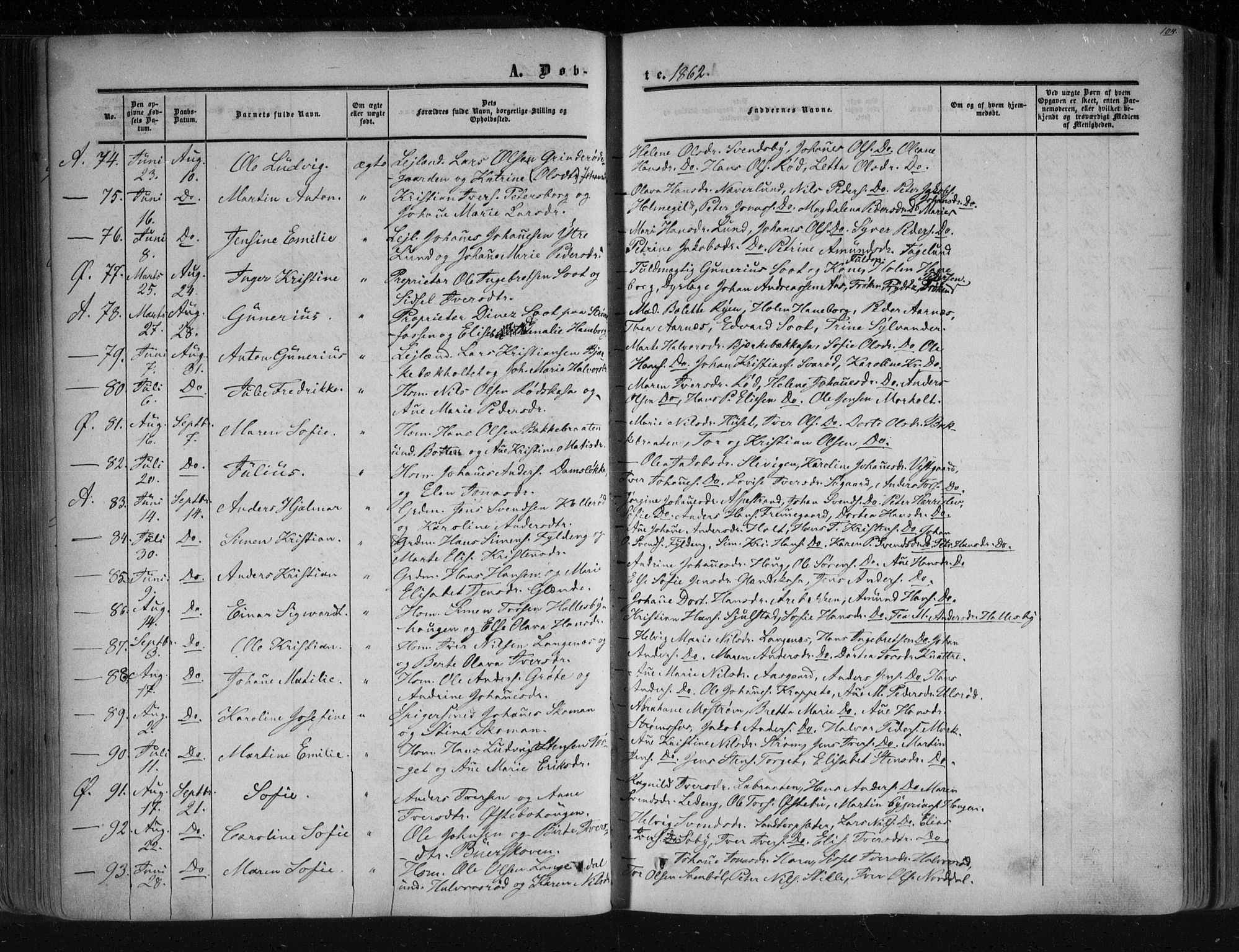 Aremark prestekontor Kirkebøker, AV/SAO-A-10899/F/Fc/L0003: Parish register (official) no. III 3, 1850-1865, p. 104