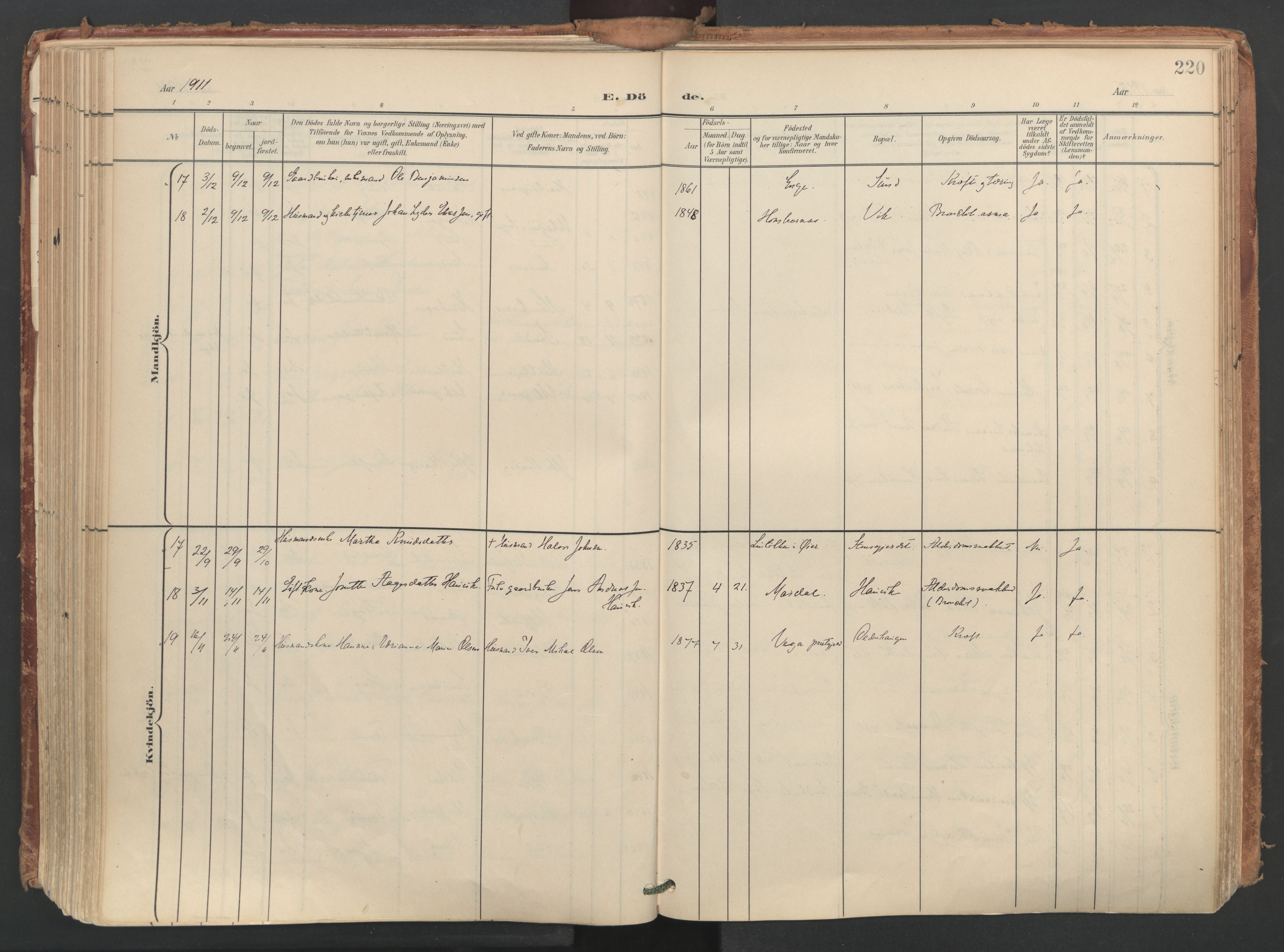 Ministerialprotokoller, klokkerbøker og fødselsregistre - Nordland, AV/SAT-A-1459/812/L0180: Parish register (official) no. 812A09, 1901-1915, p. 220