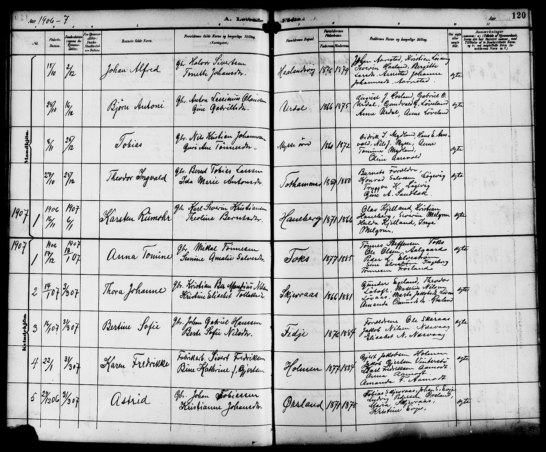 Sokndal sokneprestkontor, SAST/A-101808: Parish register (copy) no. B 6, 1892-1907, p. 120