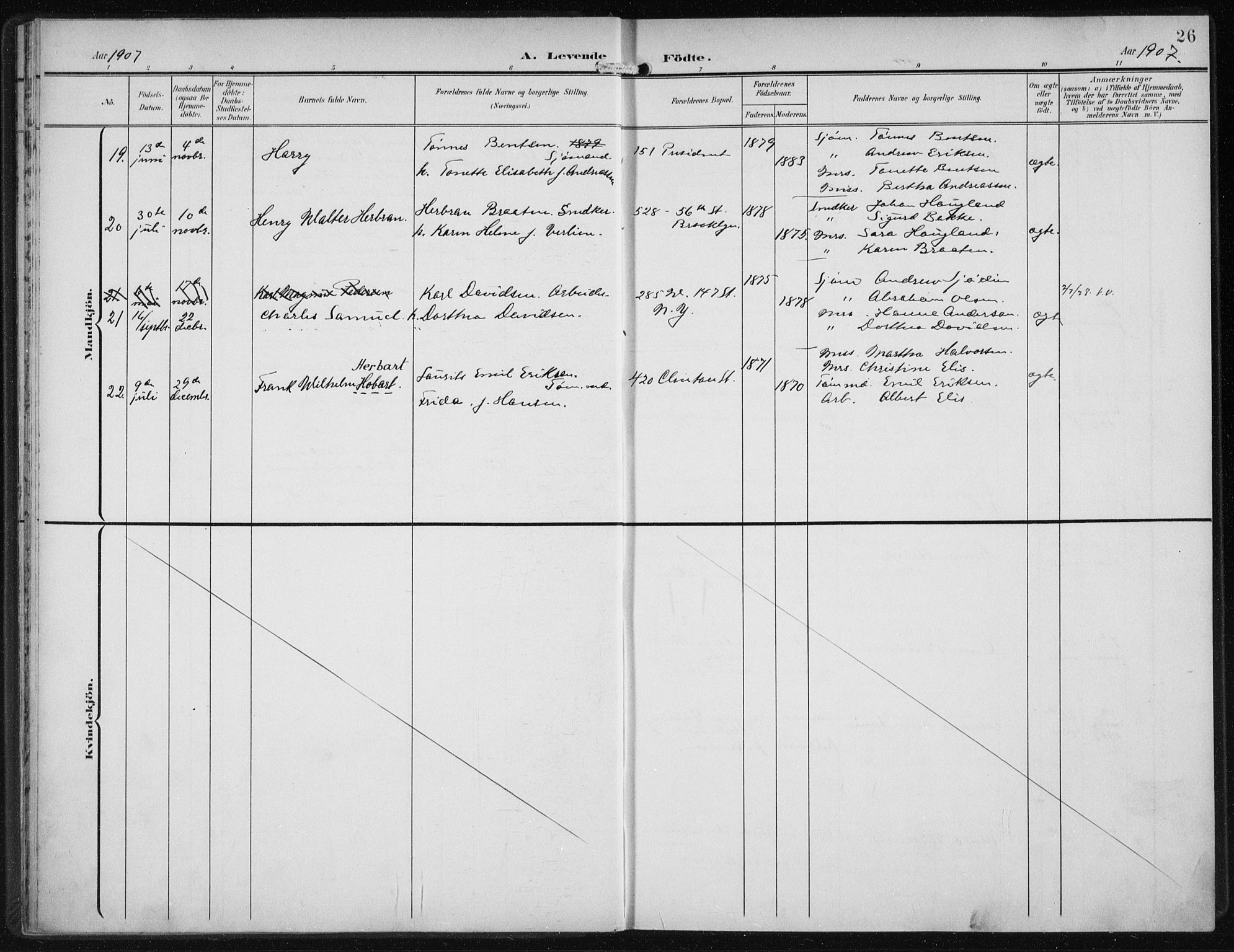 Den norske sjømannsmisjon i utlandet/New York, SAB/SAB/PA-0110/H/Ha/L0005: Parish register (official) no. A 5, 1902-1908, p. 26
