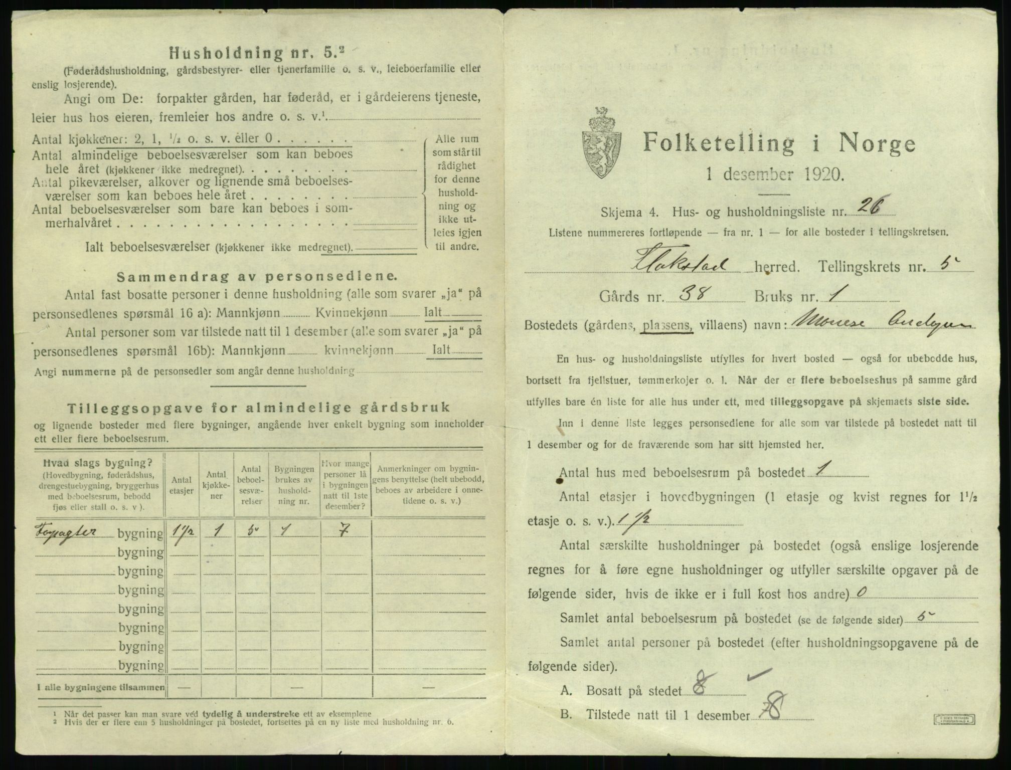 SAT, 1920 census for Flakstad, 1920, p. 513