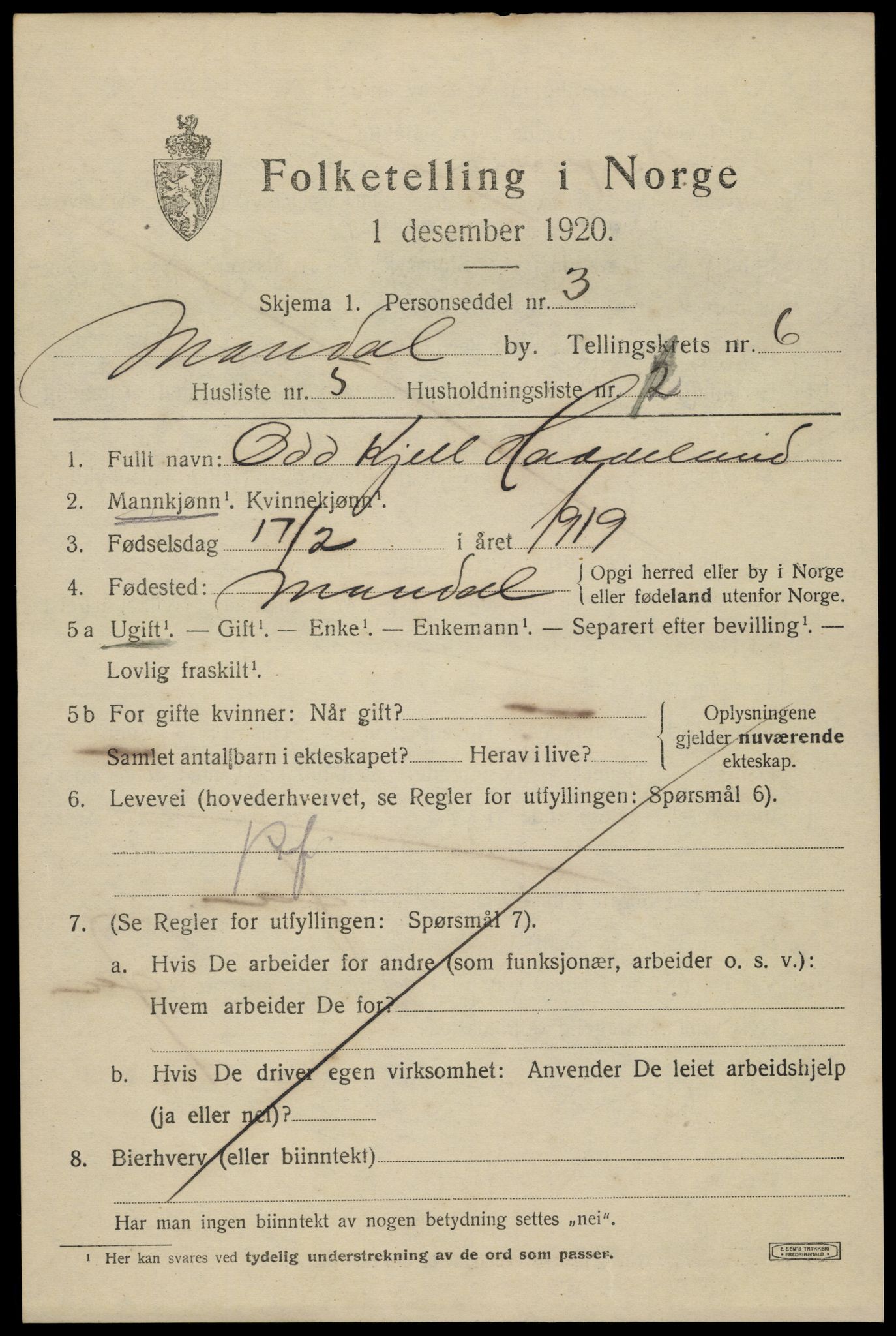 SAK, 1920 census for Mandal, 1920, p. 9169