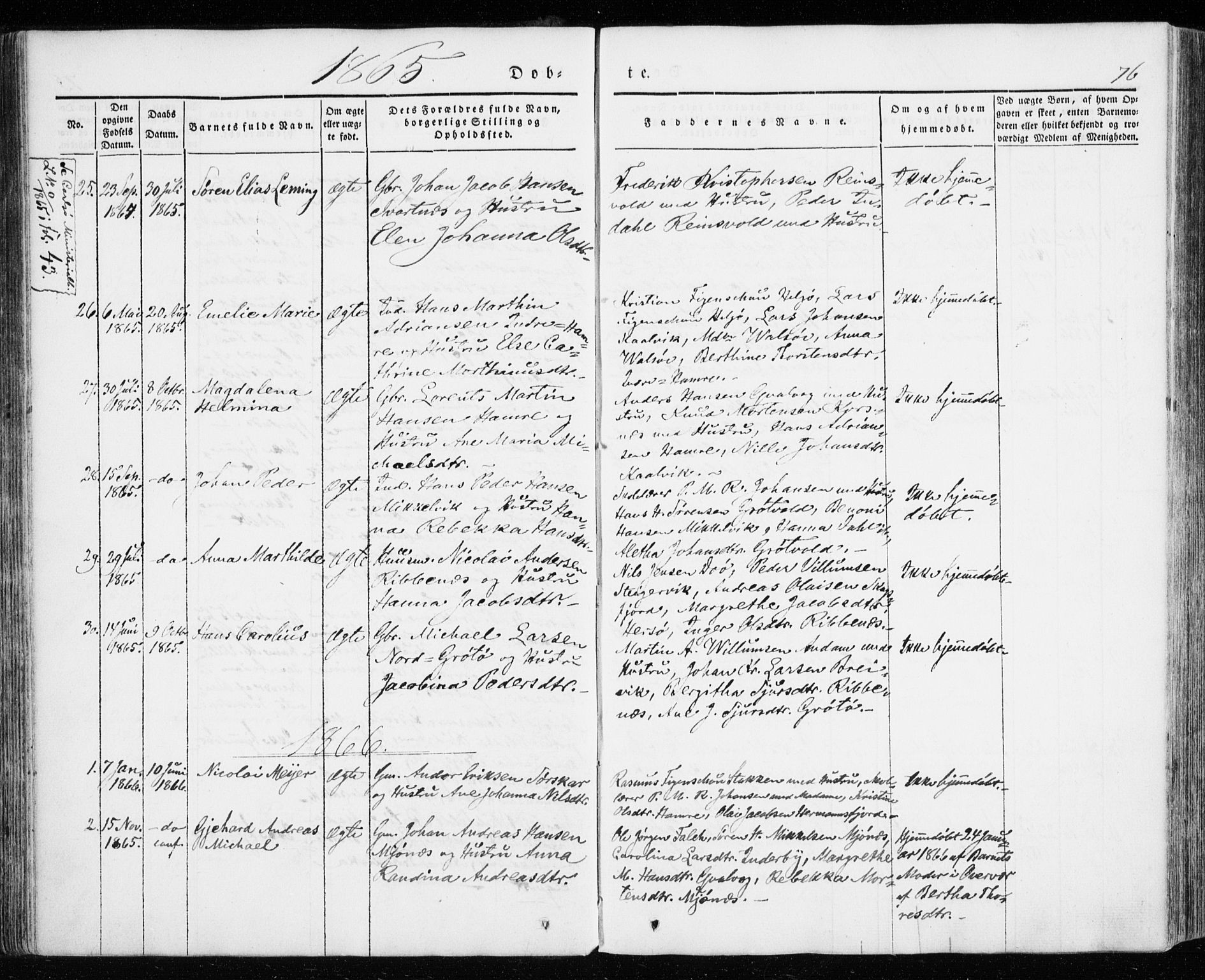 Karlsøy sokneprestembete, SATØ/S-1299/H/Ha/Haa/L0009kirke: Parish register (official) no. 9, 1838-1867, p. 76