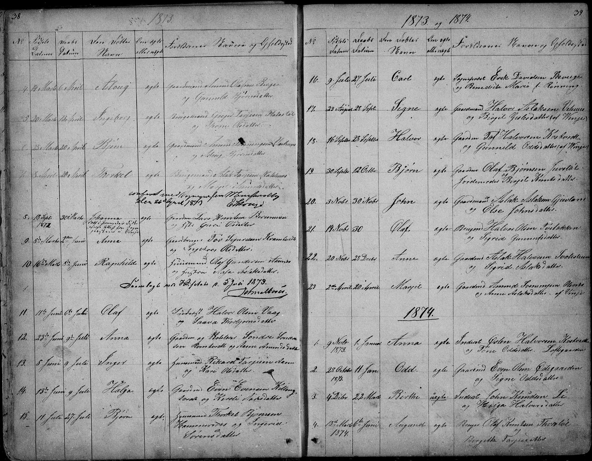 Rauland kirkebøker, SAKO/A-292/G/Ga/L0002: Parish register (copy) no. I 2, 1849-1935, p. 38-39