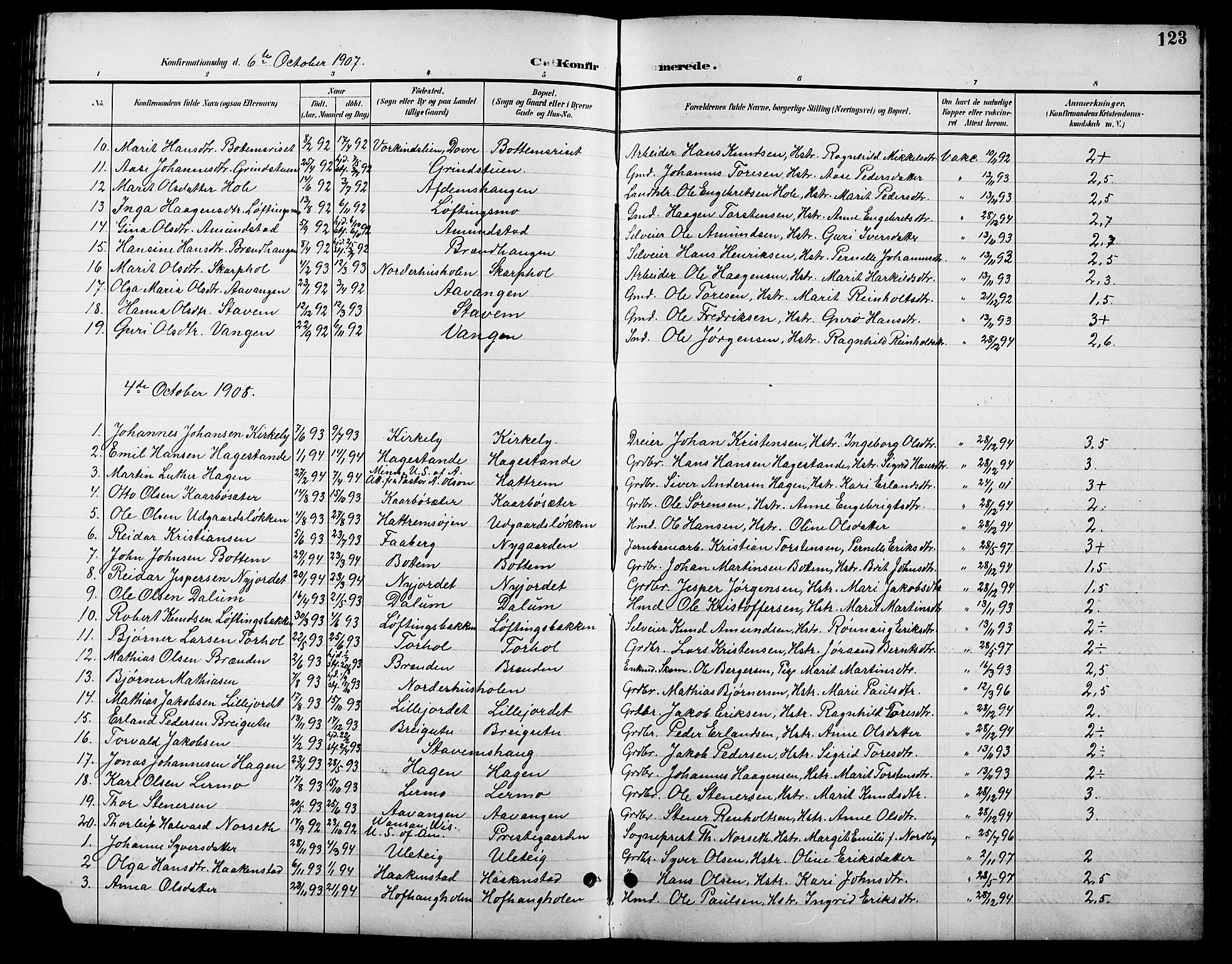 Lesja prestekontor, SAH/PREST-068/H/Ha/Hab/L0007: Parish register (copy) no. 7, 1895-1919, p. 123