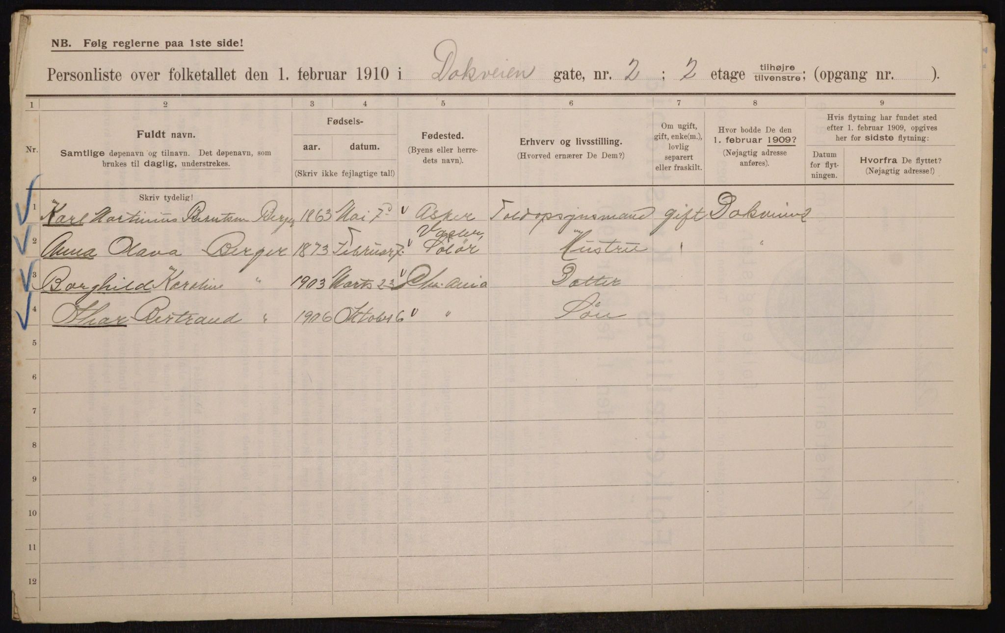 OBA, Municipal Census 1910 for Kristiania, 1910, p. 15159