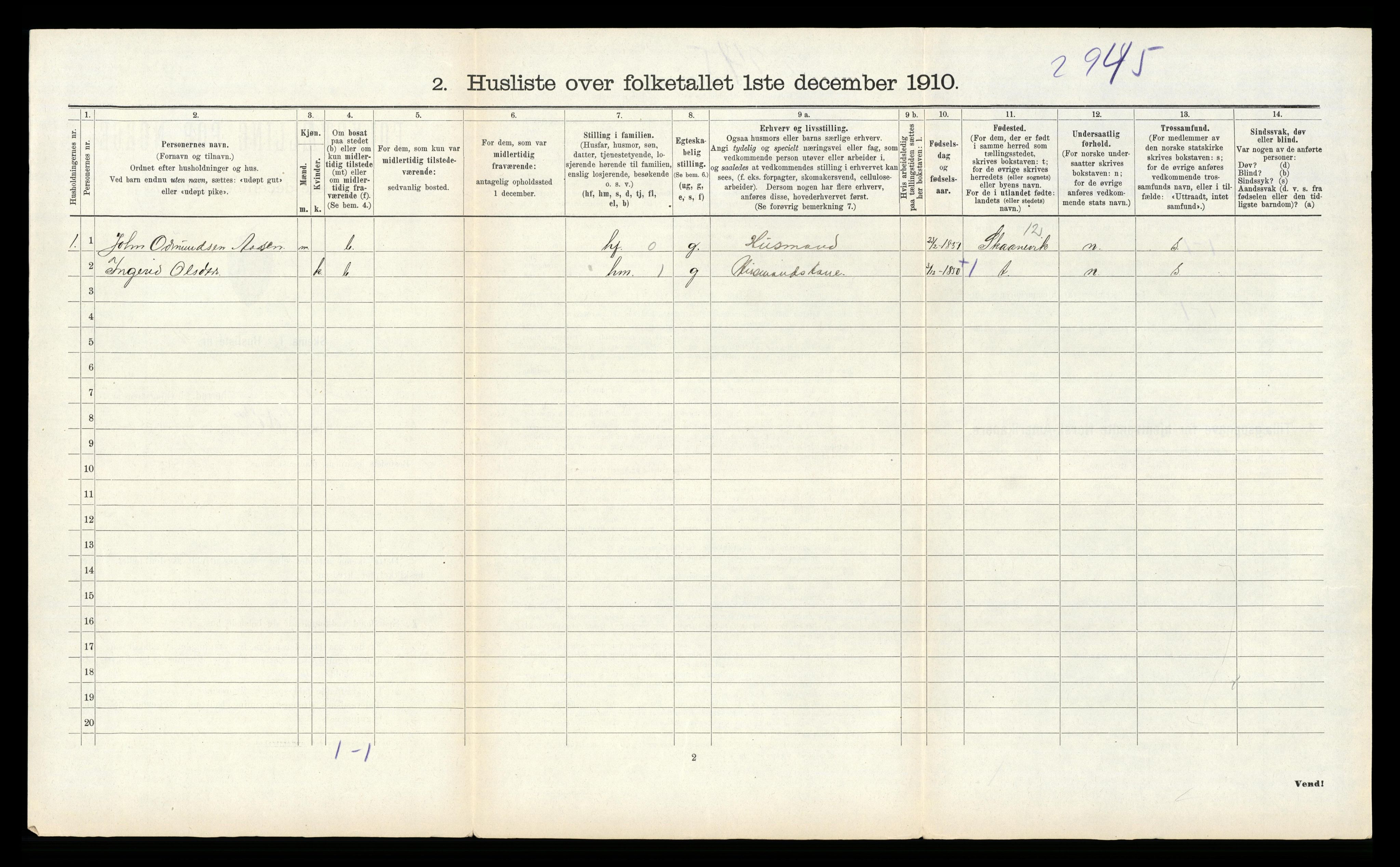 RA, 1910 census for Sauda, 1910, p. 499