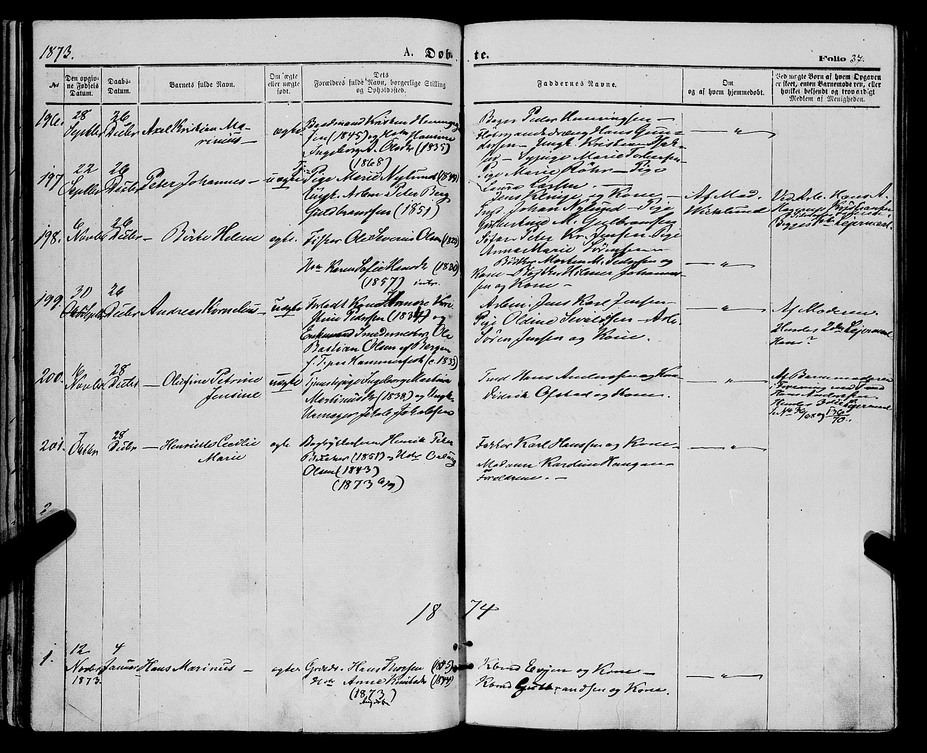 Tromsø sokneprestkontor/stiftsprosti/domprosti, SATØ/S-1343/G/Ga/L0013kirke: Parish register (official) no. 13, 1872-1877, p. 37