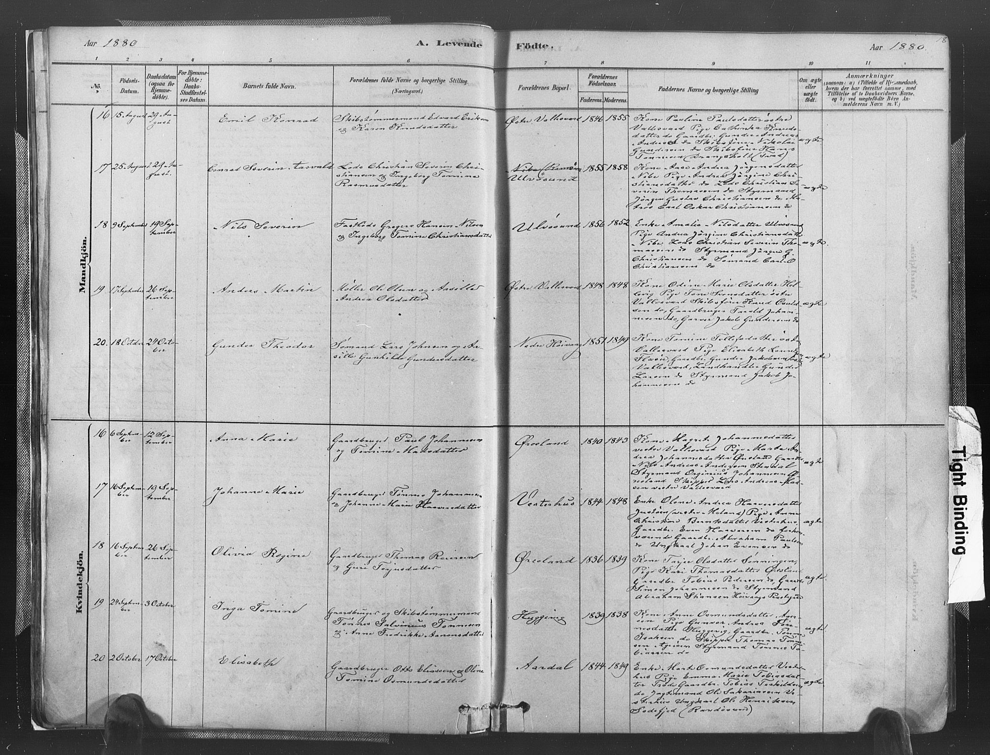 Høvåg sokneprestkontor, SAK/1111-0025/F/Fa/L0005: Parish register (official) no. A 5, 1878-1893, p. 18