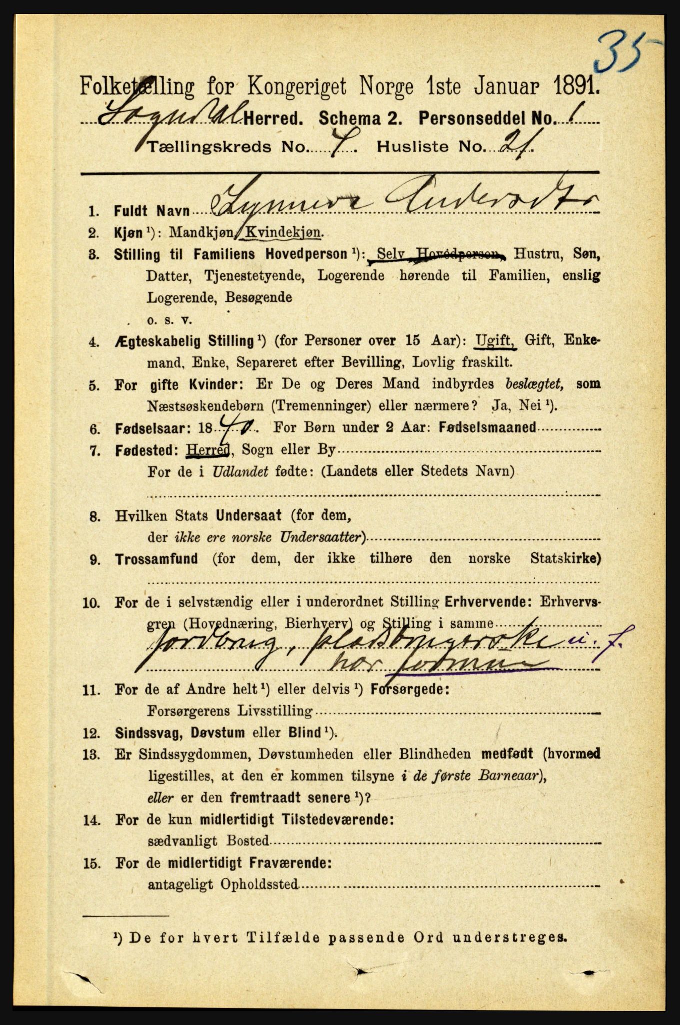 RA, 1891 census for 1420 Sogndal, 1891, p. 2022