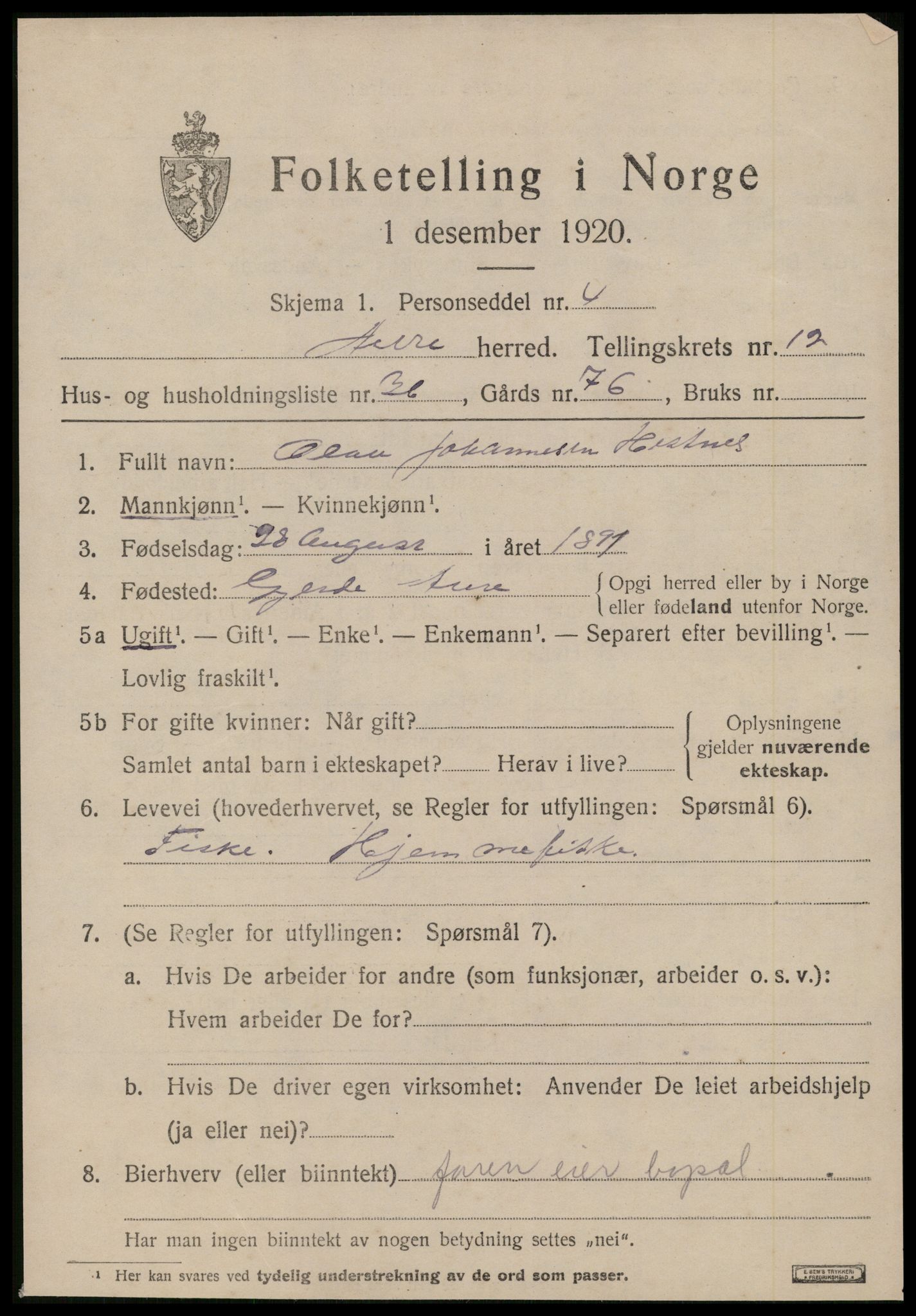 SAT, 1920 census for Aure, 1920, p. 4934