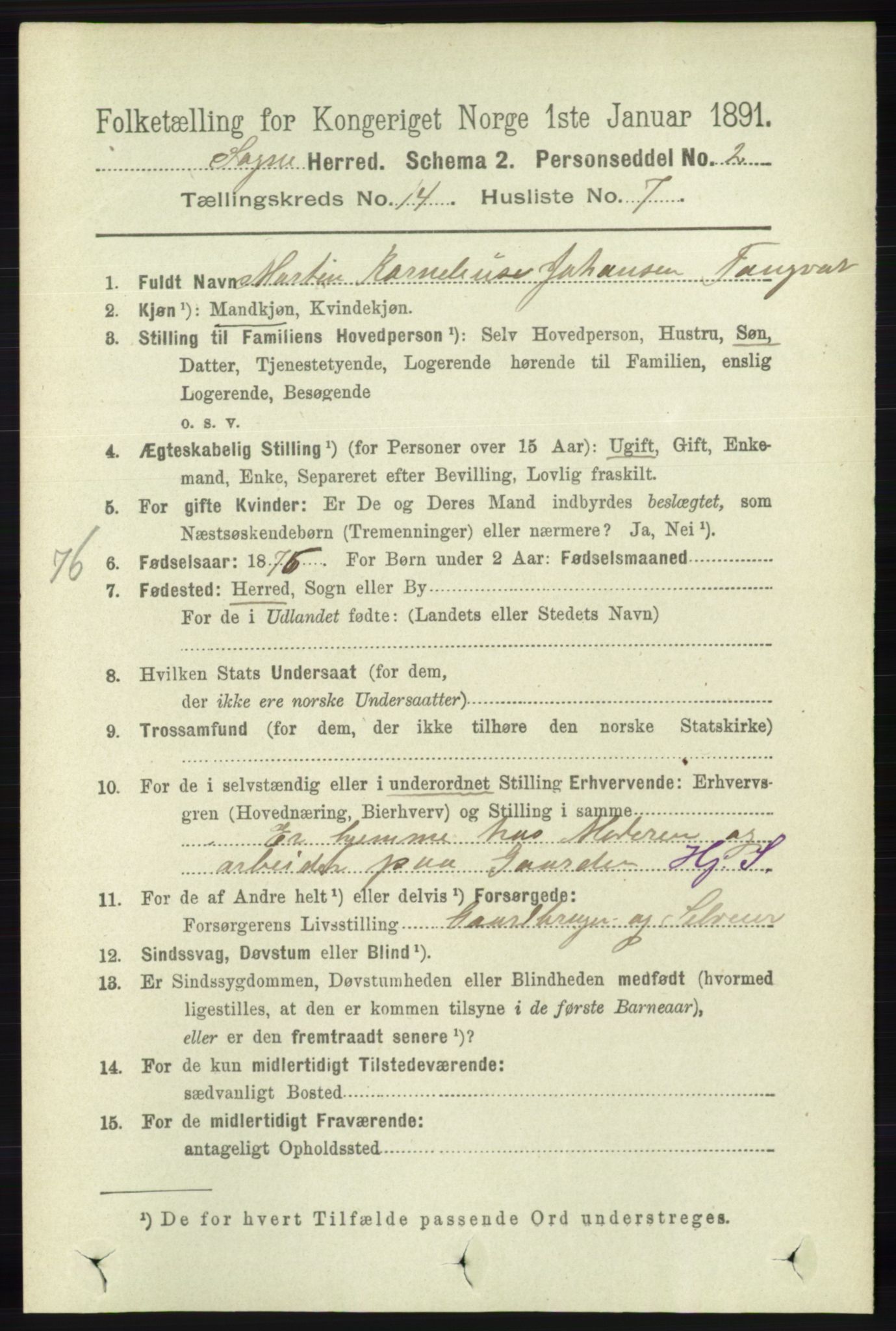 RA, 1891 census for 1018 Søgne, 1891, p. 3436