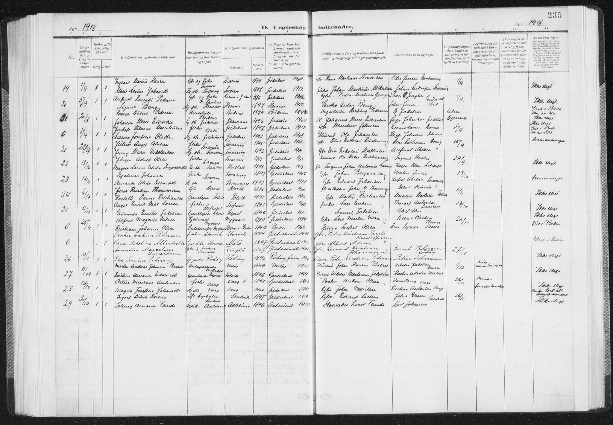 Ministerialprotokoller, klokkerbøker og fødselsregistre - Nordland, SAT/A-1459/805/L0104: Parish register (official) no. 805A09, 1909-1926, p. 235