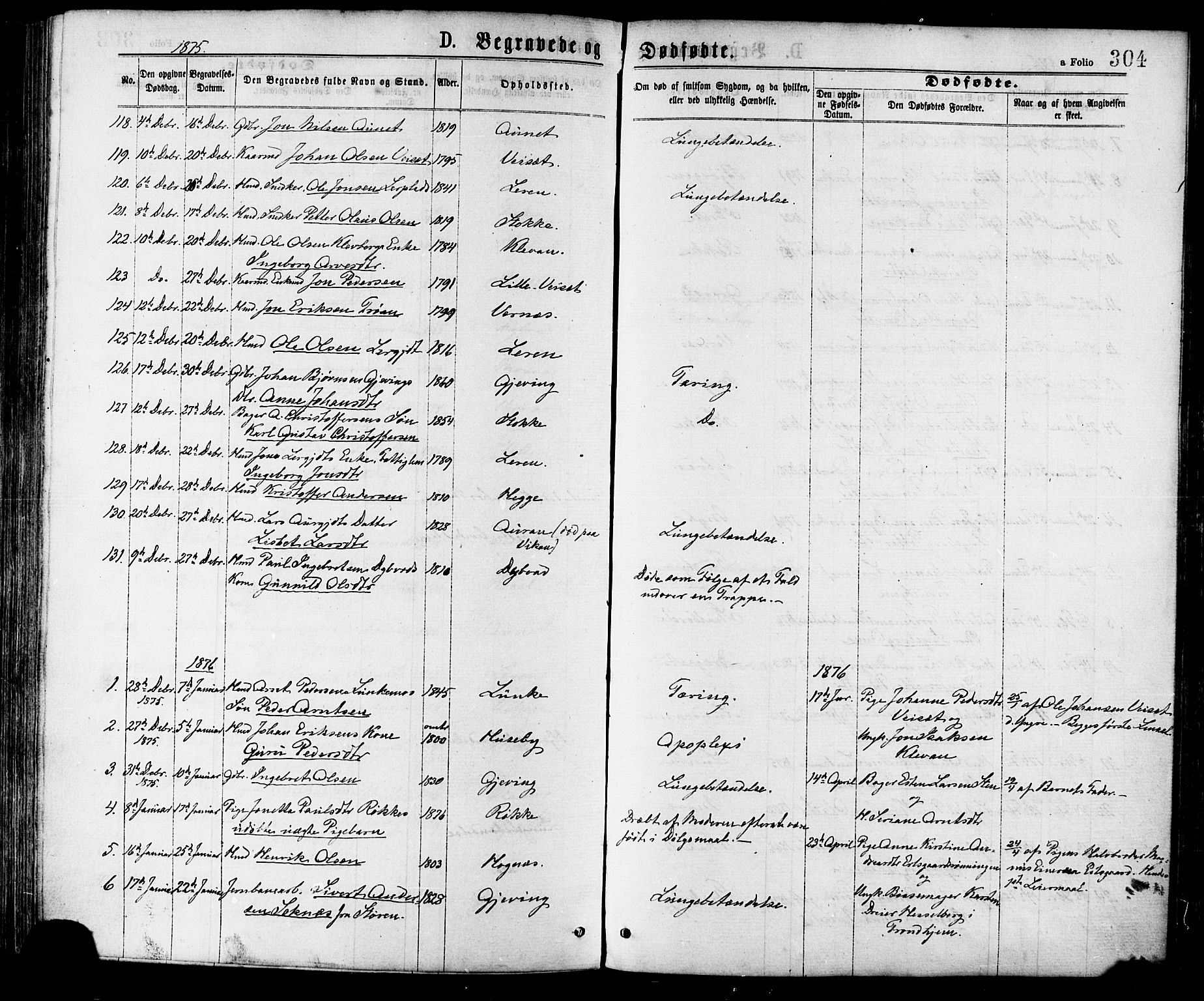 Ministerialprotokoller, klokkerbøker og fødselsregistre - Nord-Trøndelag, SAT/A-1458/709/L0076: Parish register (official) no. 709A16, 1871-1879, p. 304