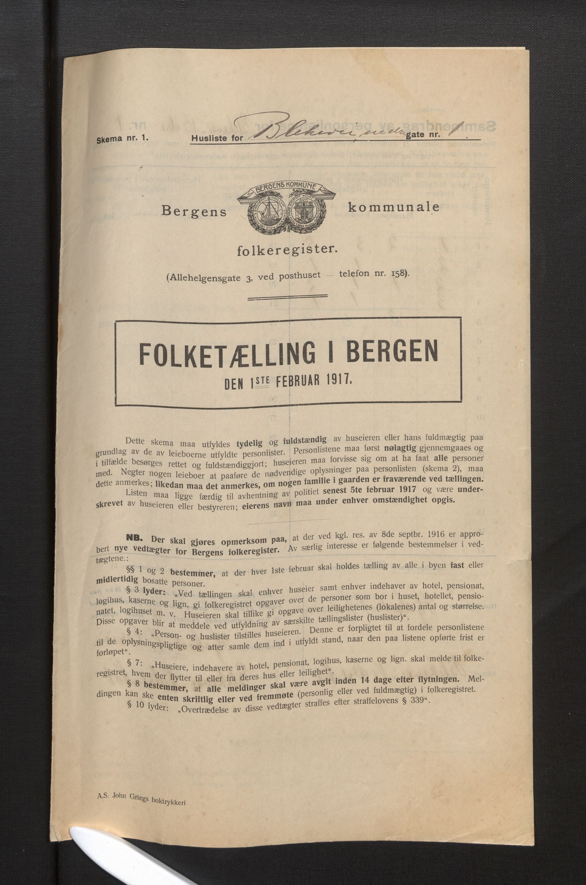 SAB, Municipal Census 1917 for Bergen, 1917, p. 2829