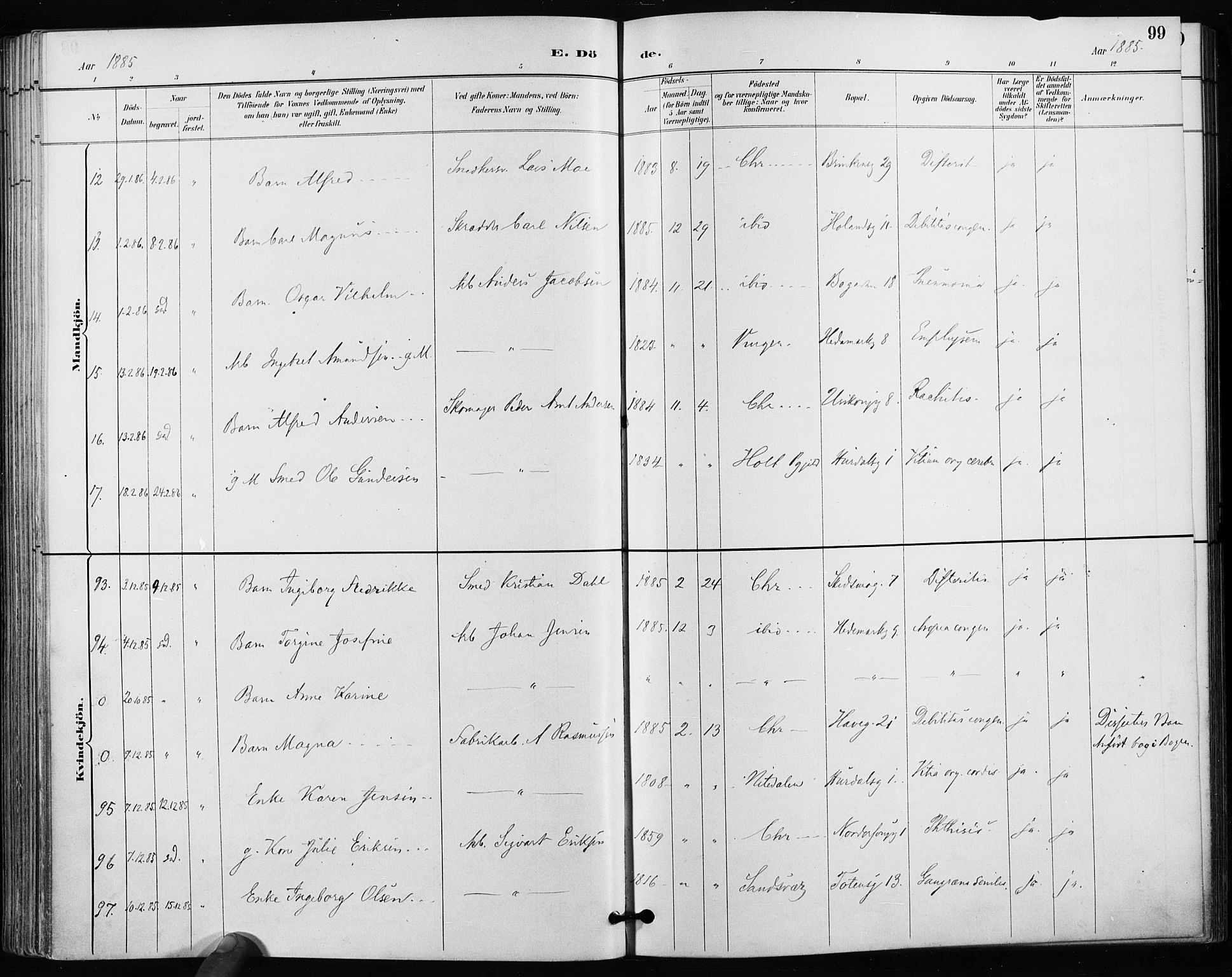 Kampen prestekontor Kirkebøker, AV/SAO-A-10853/F/Fa/L0004: Parish register (official) no. I 4, 1885-1892, p. 99