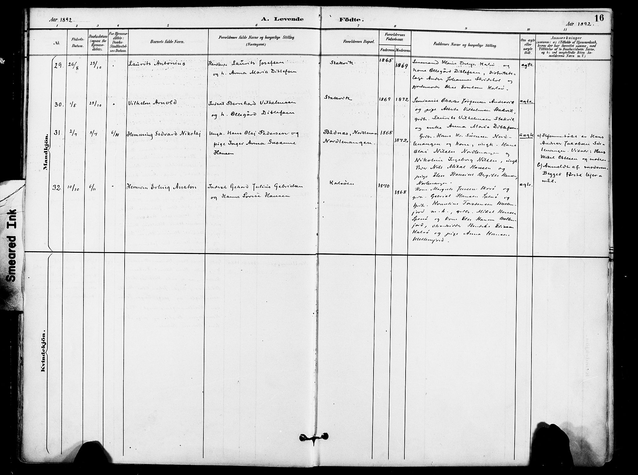 Karlsøy sokneprestembete, AV/SATØ-S-1299/H/Ha/Haa/L0007kirke: Parish register (official) no. 7, 1891-1902, p. 16