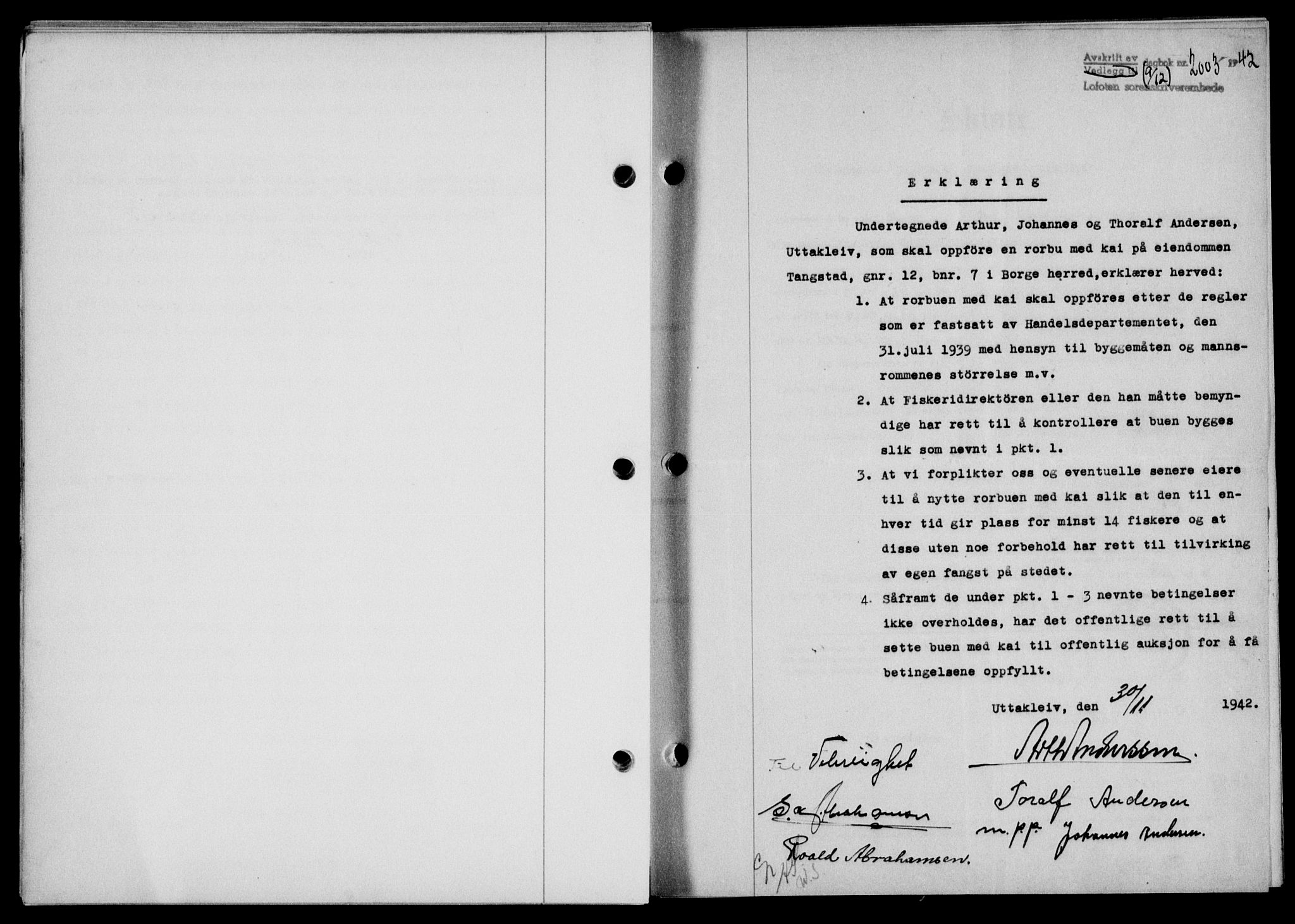 Lofoten sorenskriveri, SAT/A-0017/1/2/2C/L0010a: Mortgage book no. 10a, 1942-1943, Diary no: : 2003/1942
