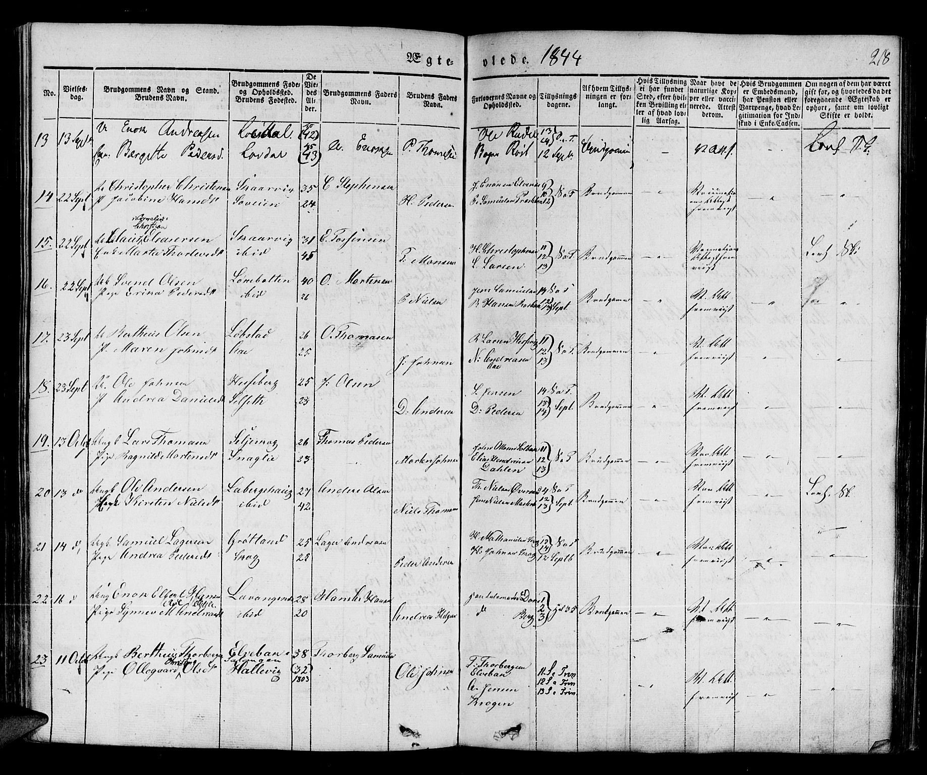 Ibestad sokneprestembete, SATØ/S-0077/H/Ha/Haa/L0006kirke: Parish register (official) no. 6, 1837-1850, p. 218